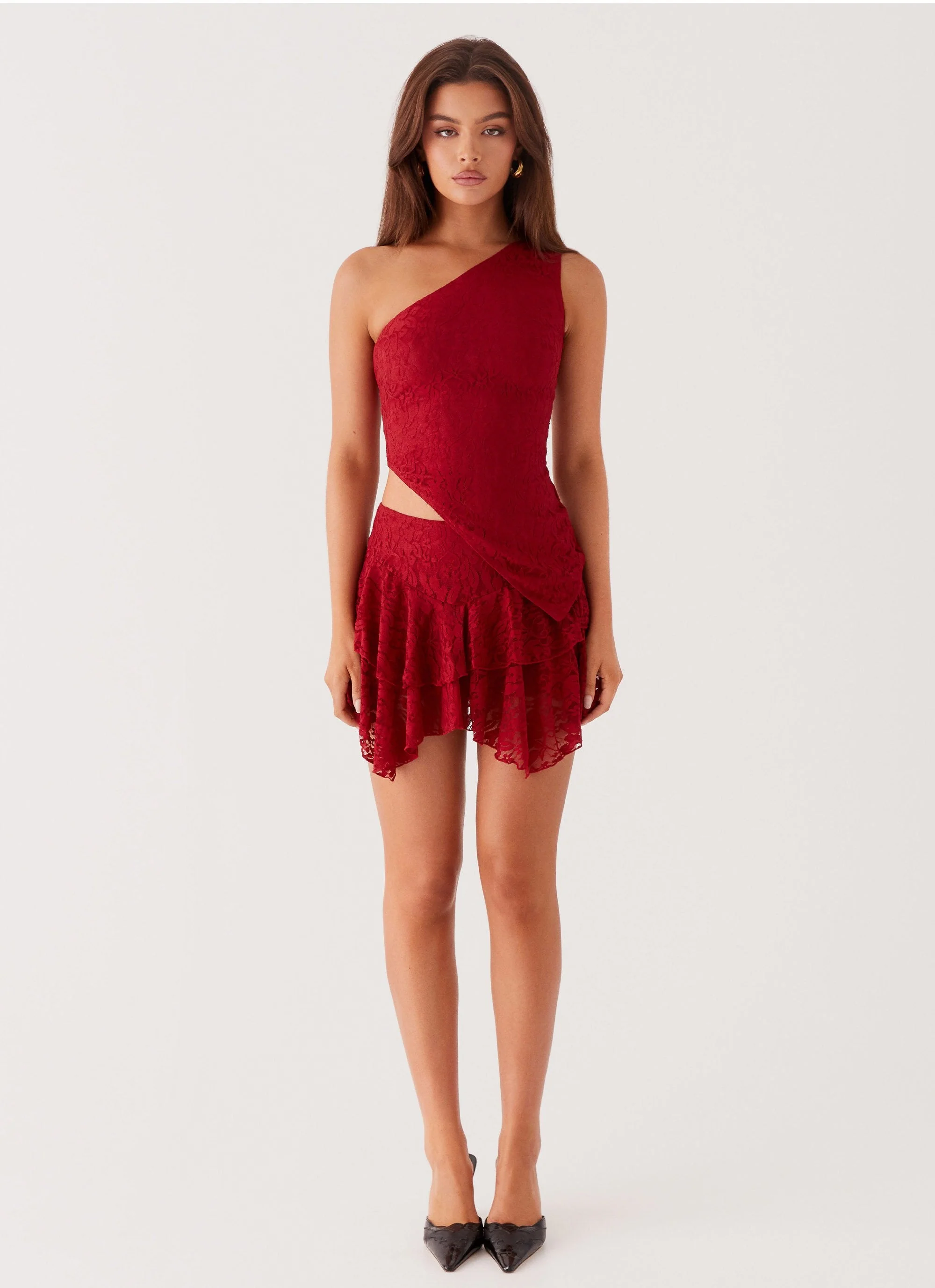 Party All Night Frill Mini Skirt - Maroon - Image 2