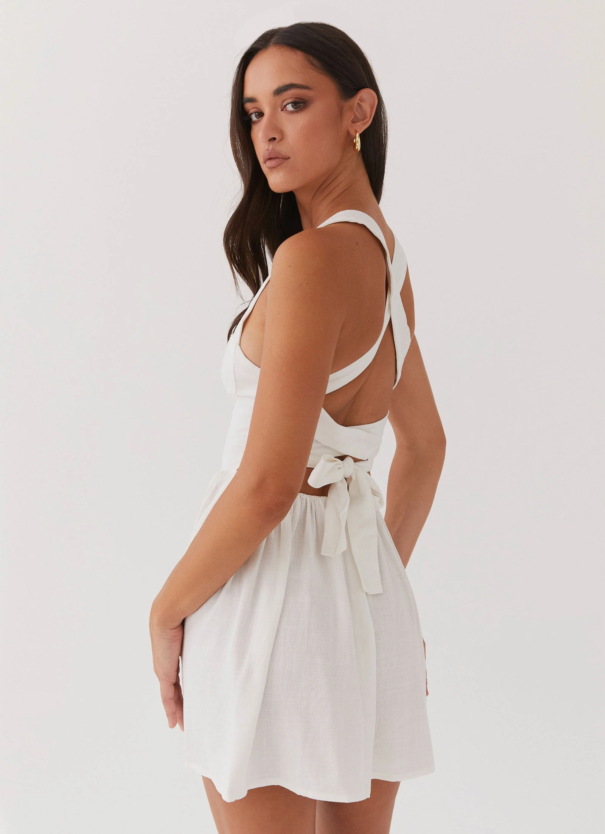 Penelope Linen Mini Dress - Ivory - Image 4