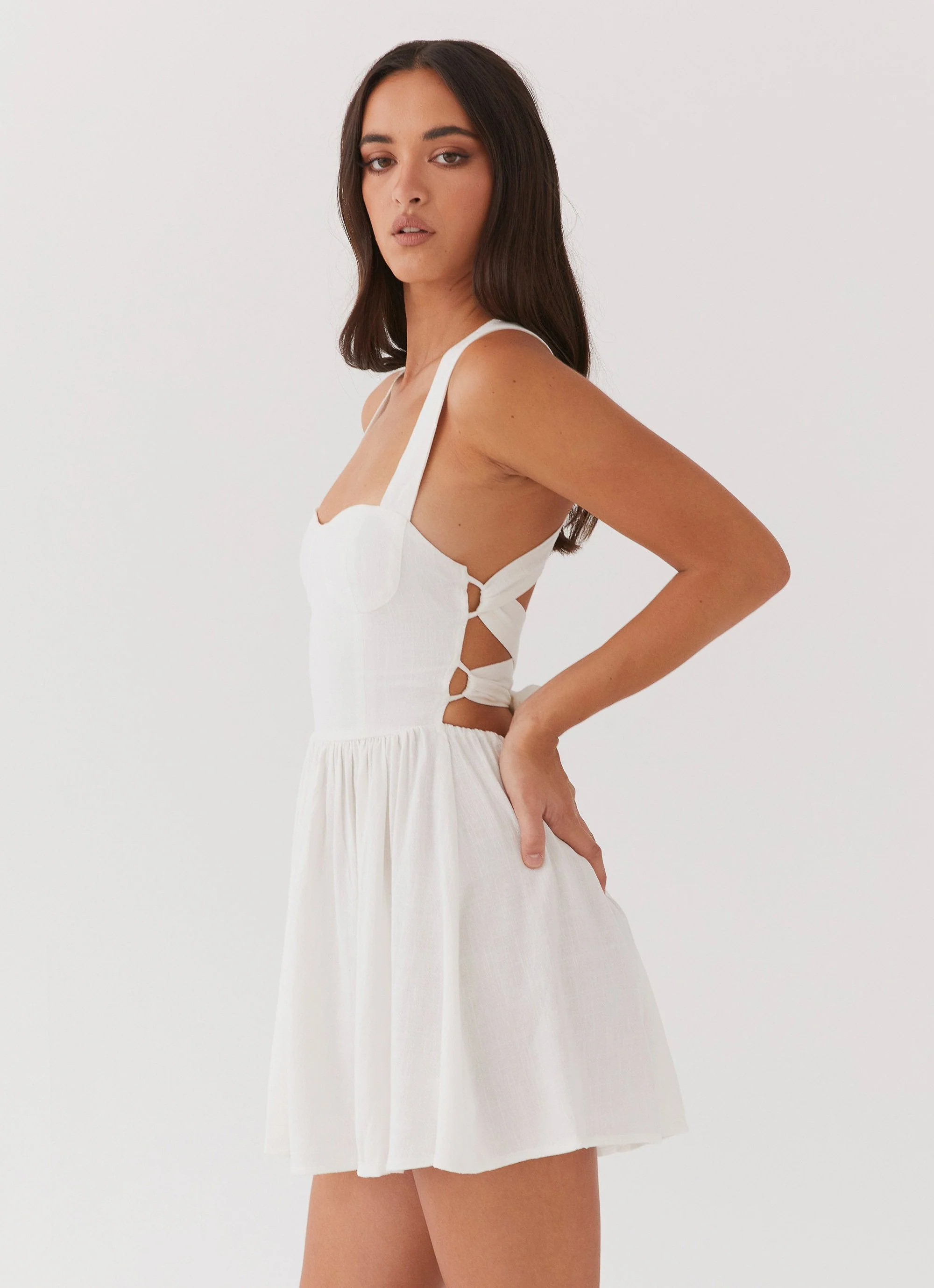 Penelope Linen Mini Dress - Ivory - Image 5