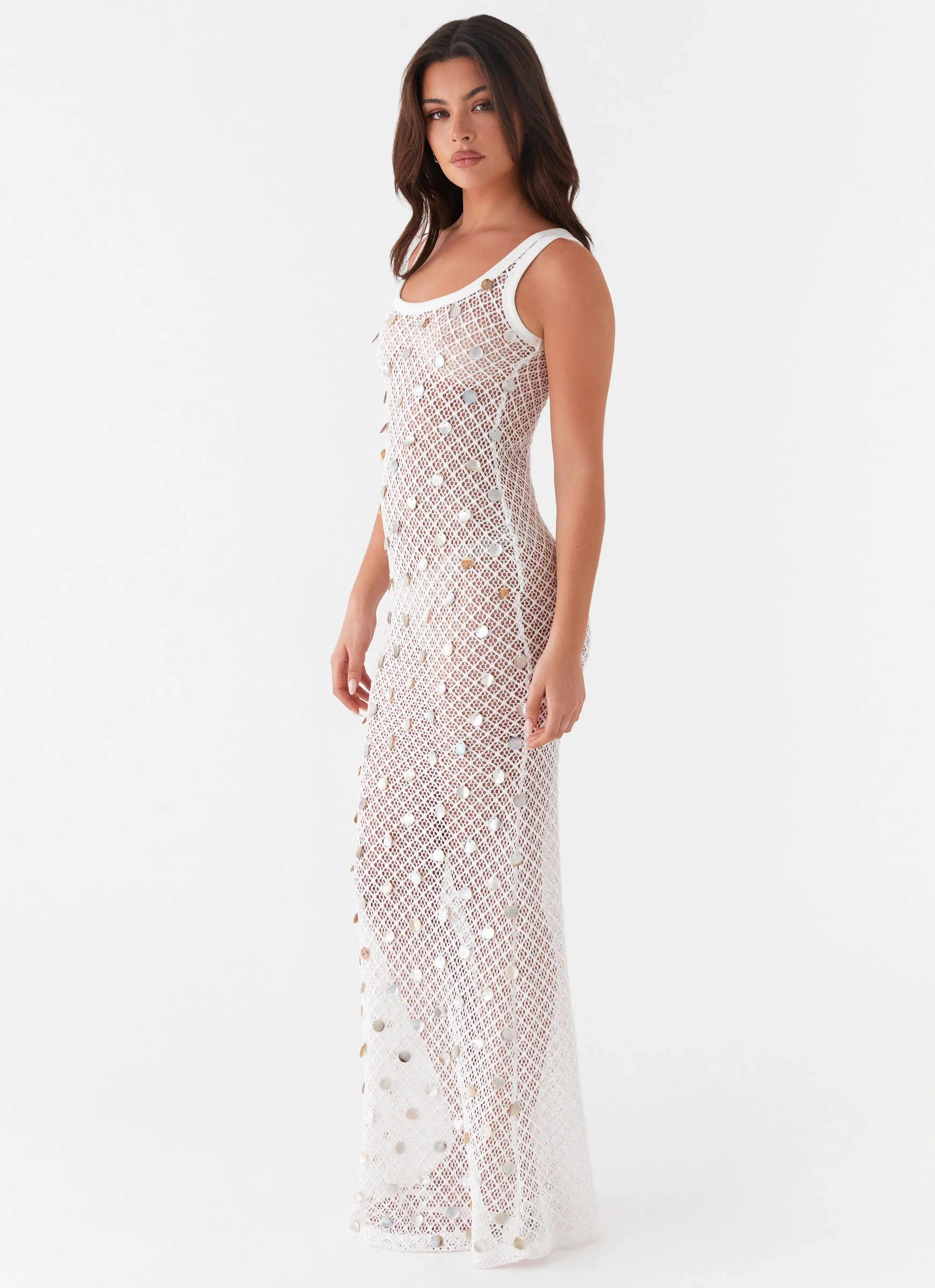 Penida Shell Knit Maxi Dress - White - Image 2