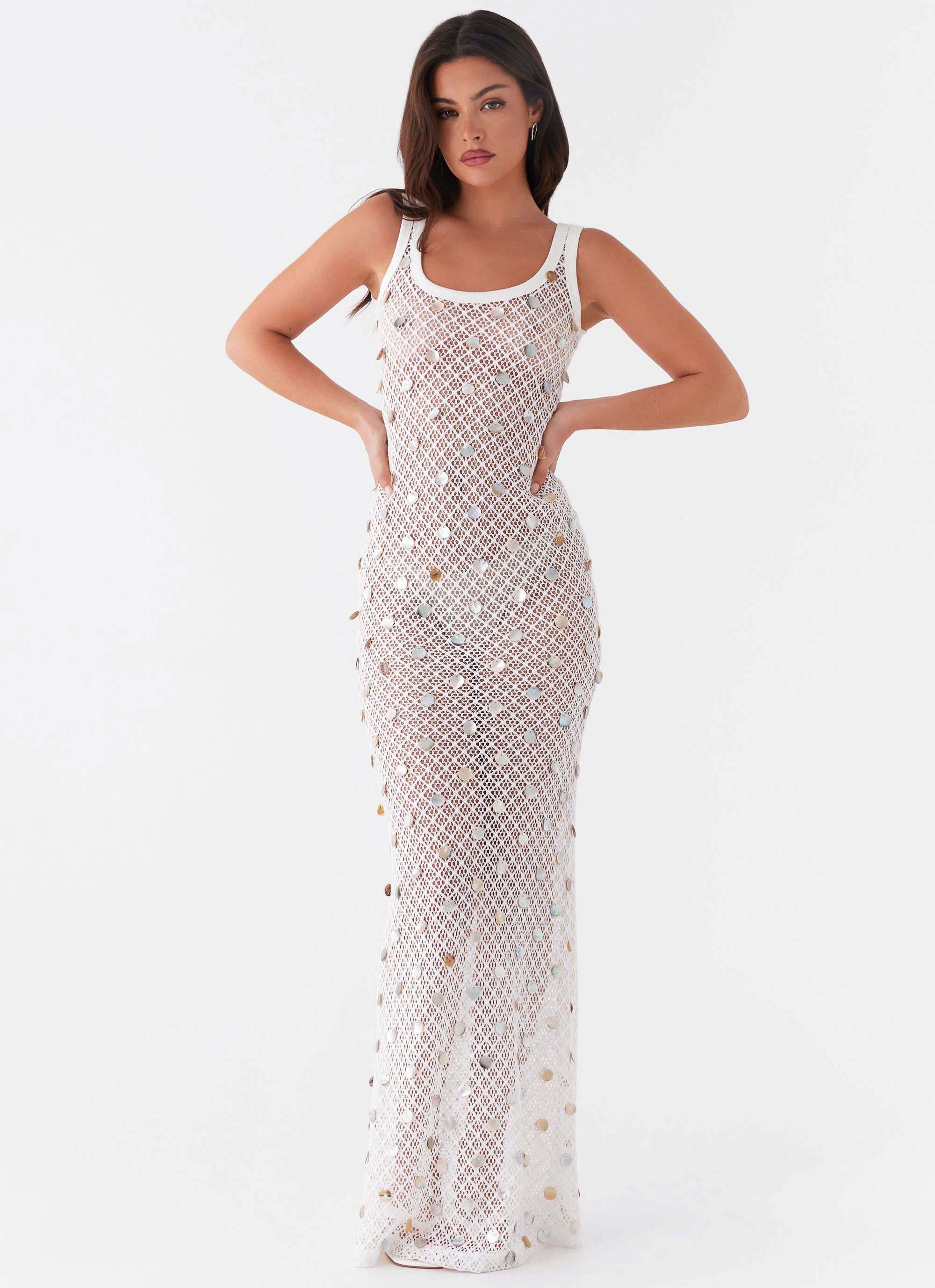 Penida Shell Knit Maxi Dress - White - Image 5