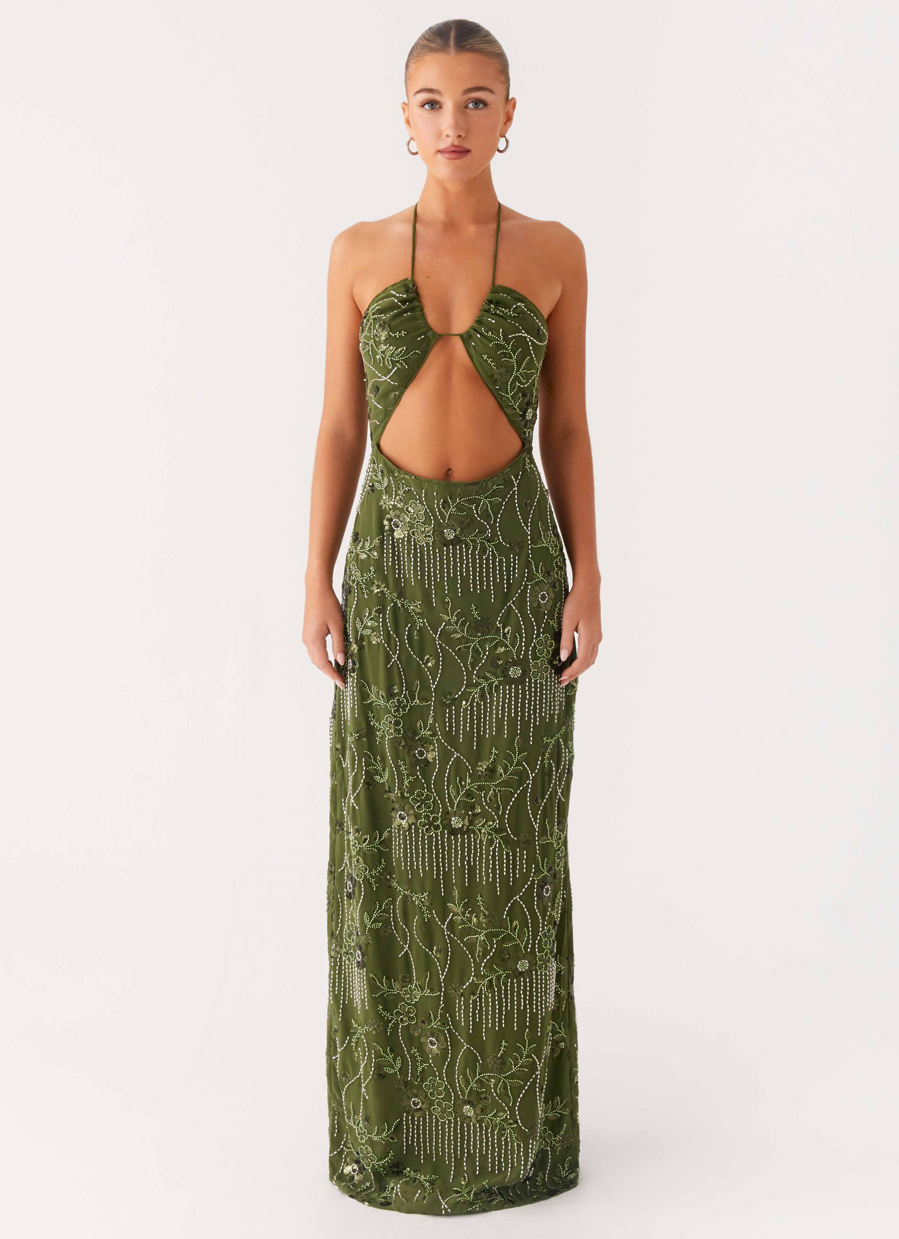Phoenicia Beaded Maxi Dress - Khaki - Image 2