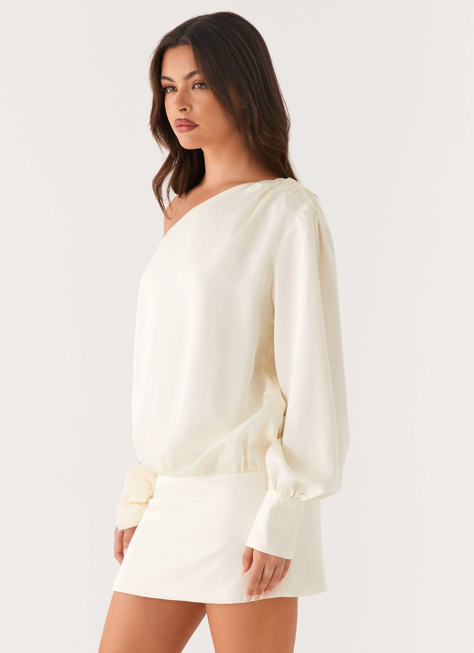 Pippie One Shoulder Mini Dress - Ivory - Image 3