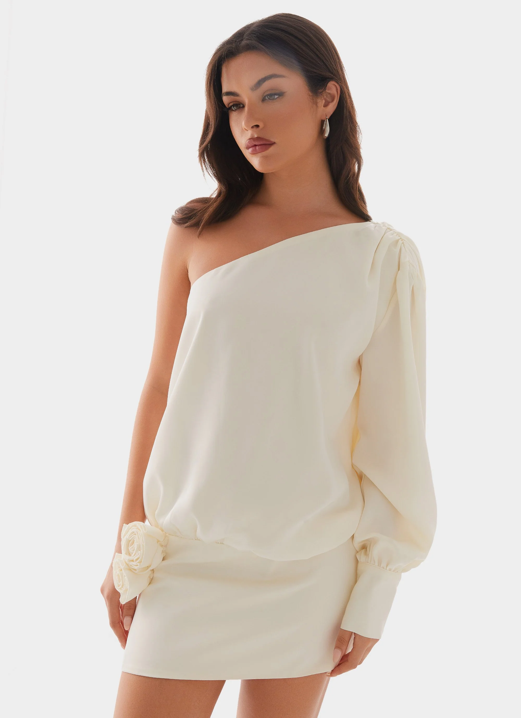 Pippie One Shoulder Mini Dress - Ivory - Image 5