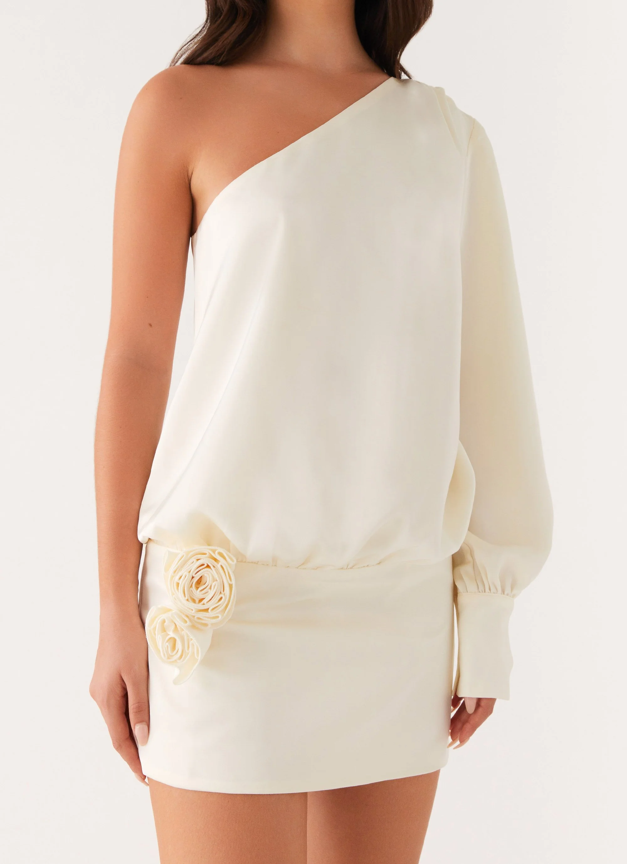 Pippie One Shoulder Mini Dress - Ivory - Image 6