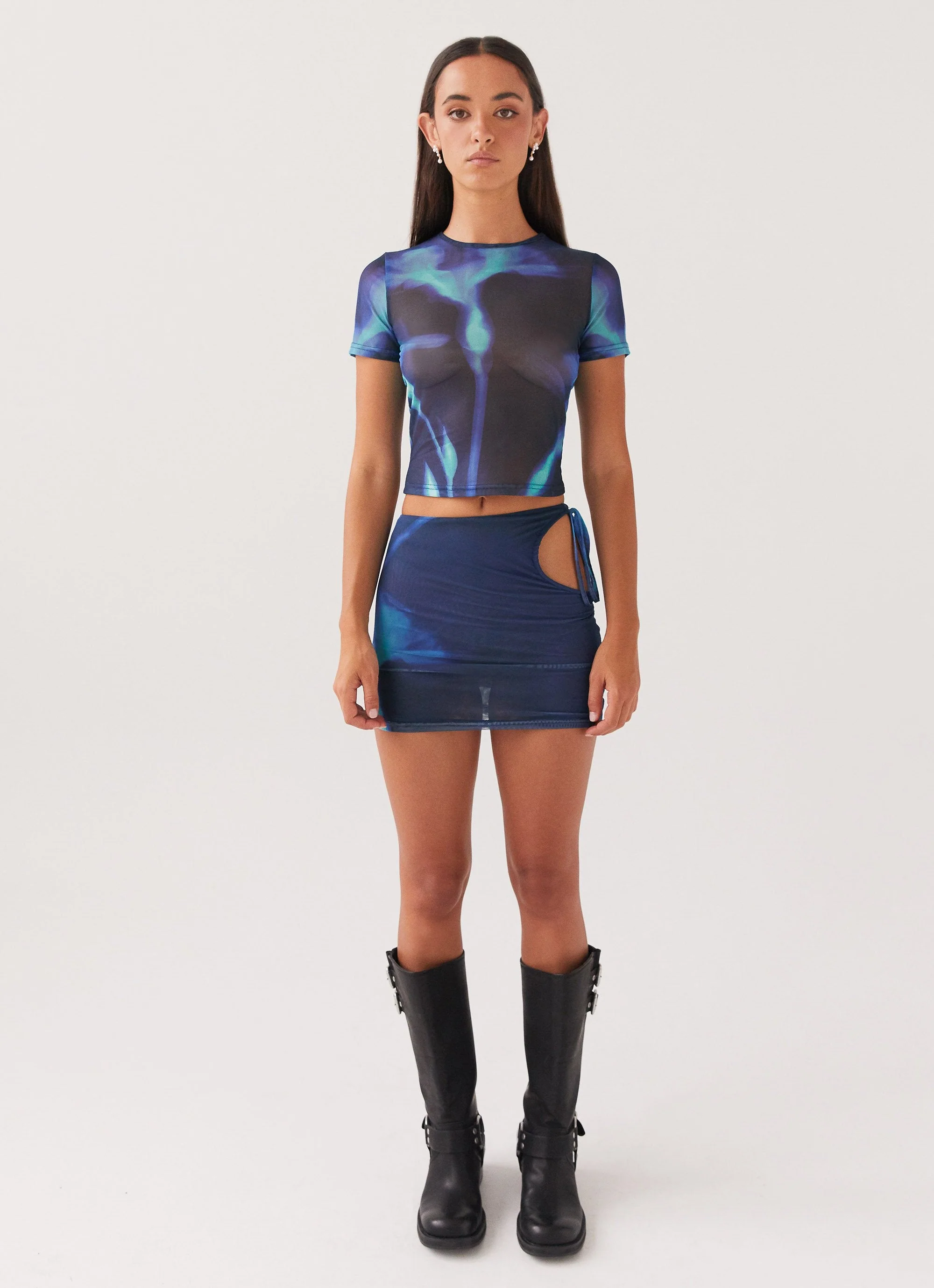 Planet Love Mesh Mini Skirt - Cyber Rose - Image 2