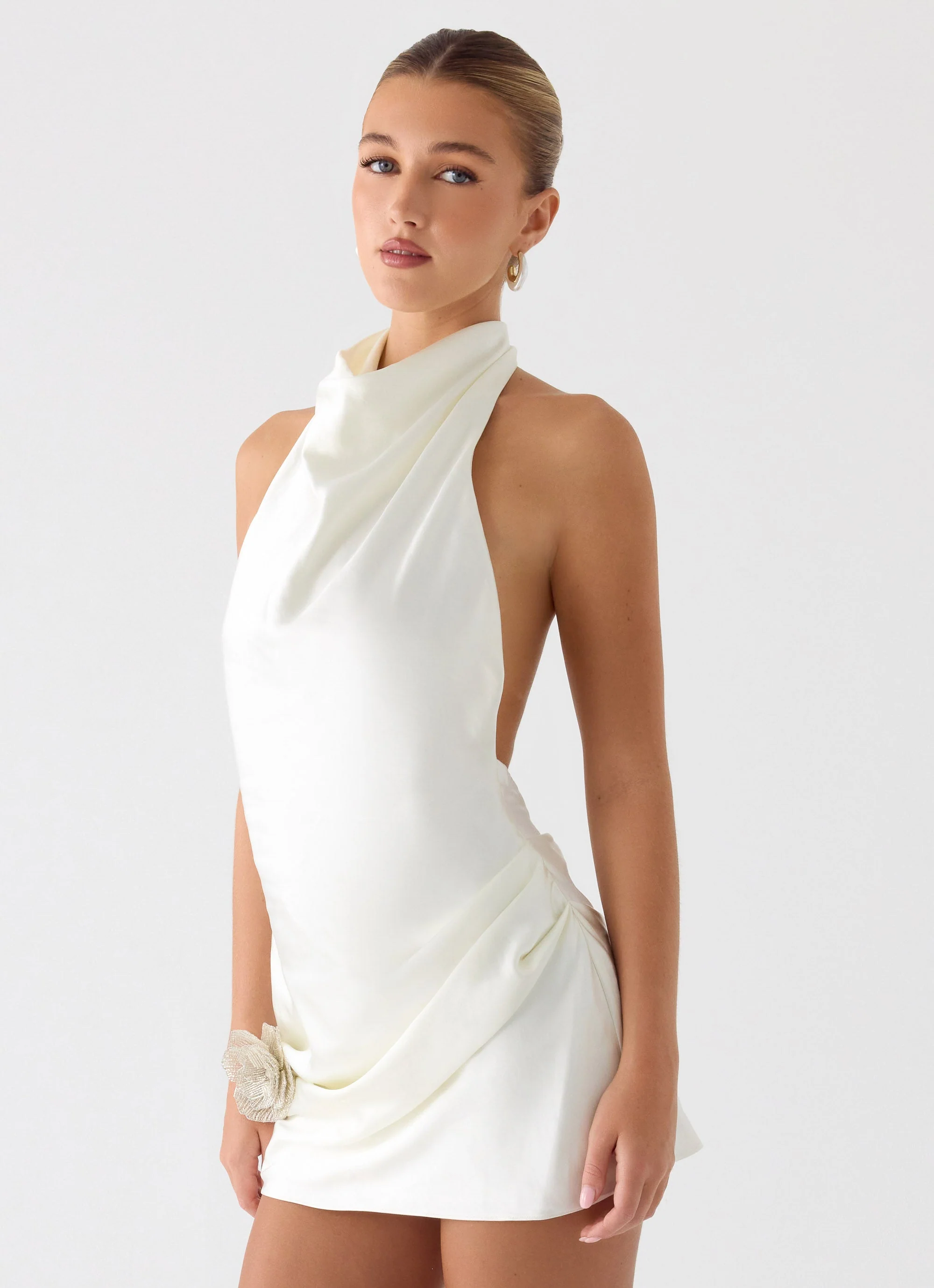 Play It Out Cowl Mini Dress - Ivory - Image 3