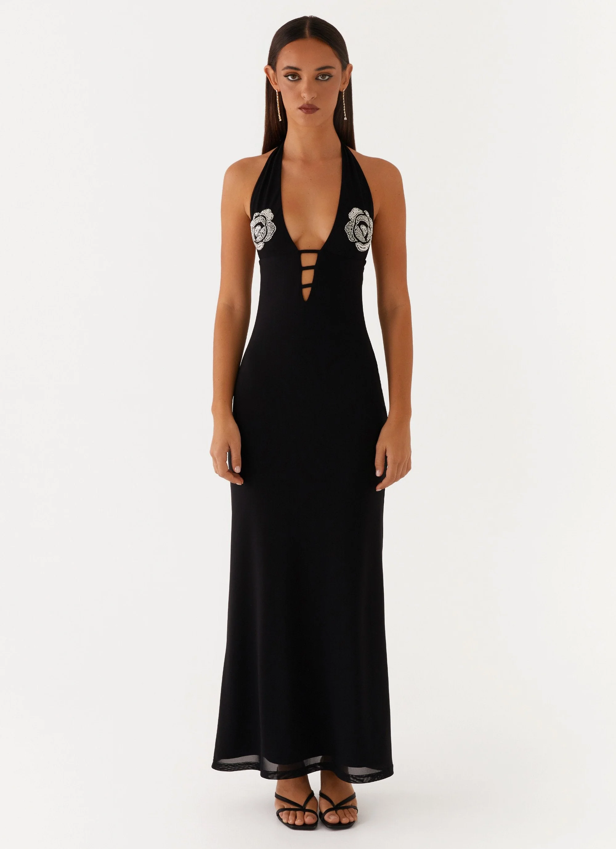 Polina Beaded Halterneck Maxi Dress - Black - Image 4