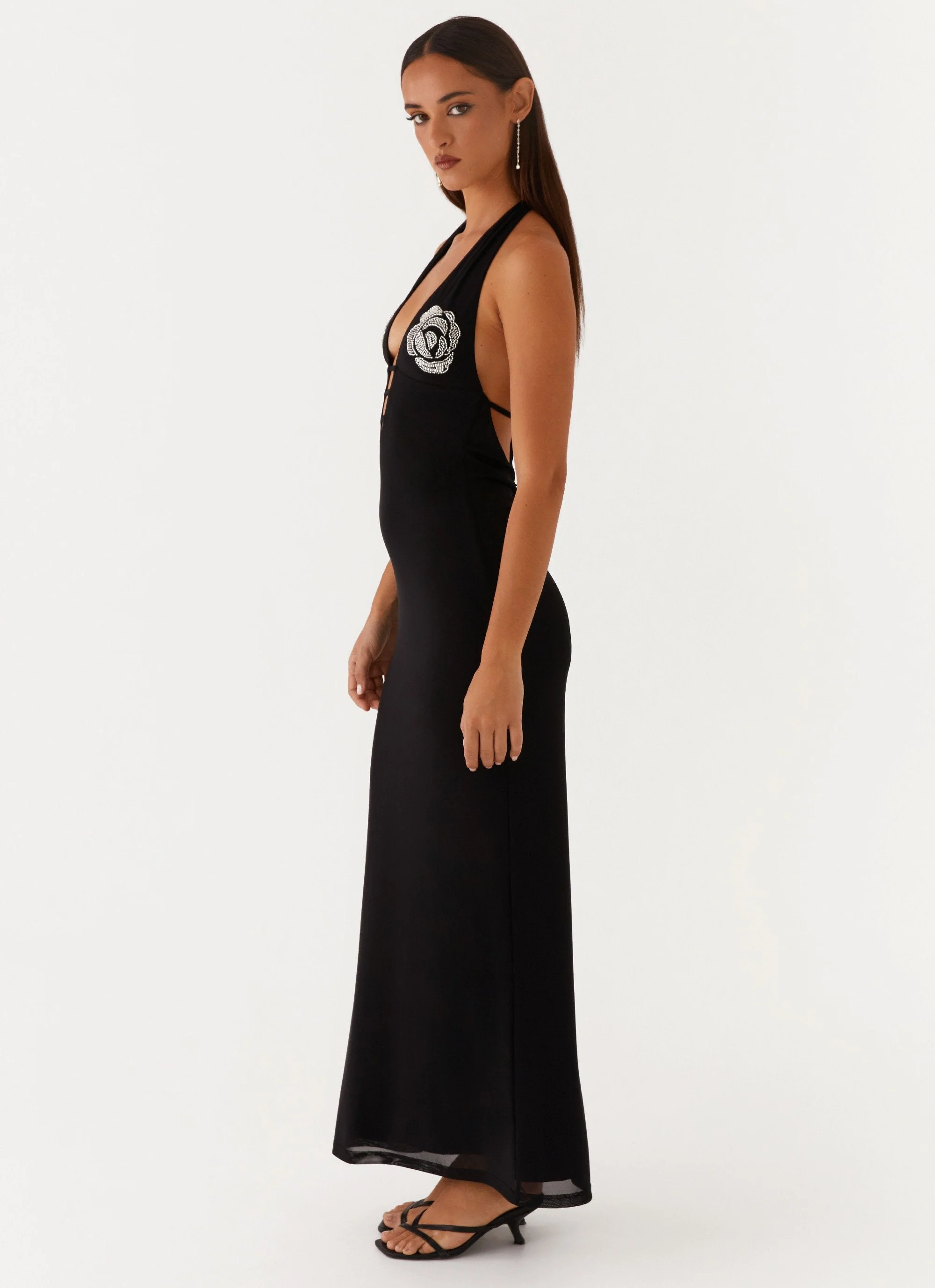 Polina Beaded Halterneck Maxi Dress - Black - Image 5