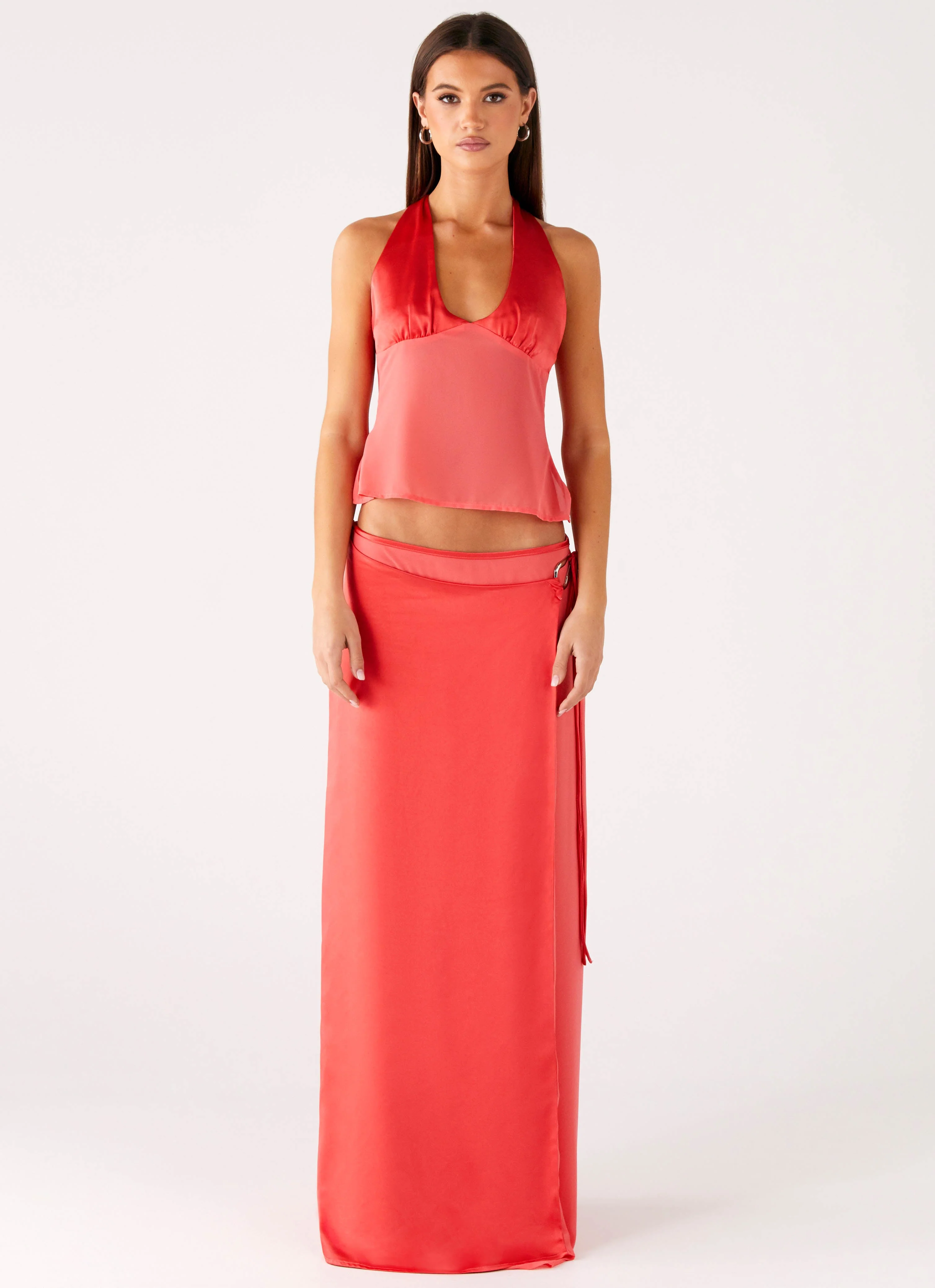 Pollie Wrap Maxi Skirt - Coral - Image 2