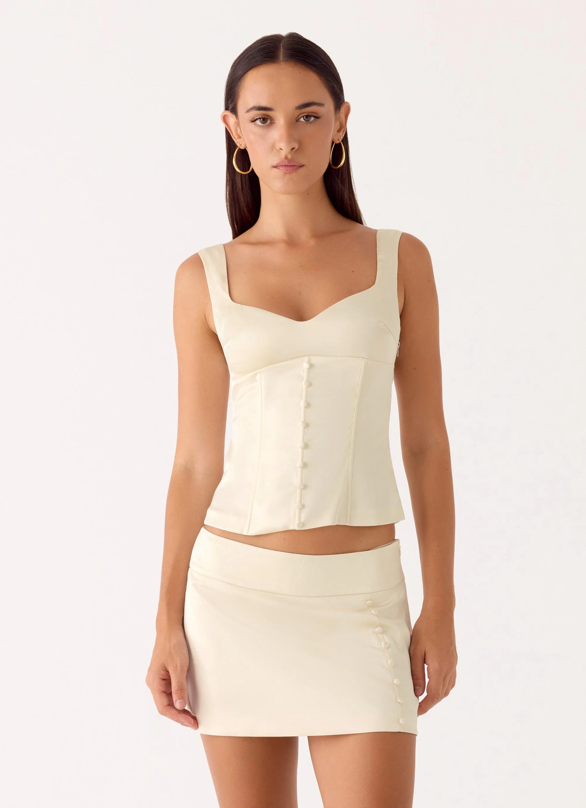 Posy Satin Mini Skirt - Ivory - Image 4