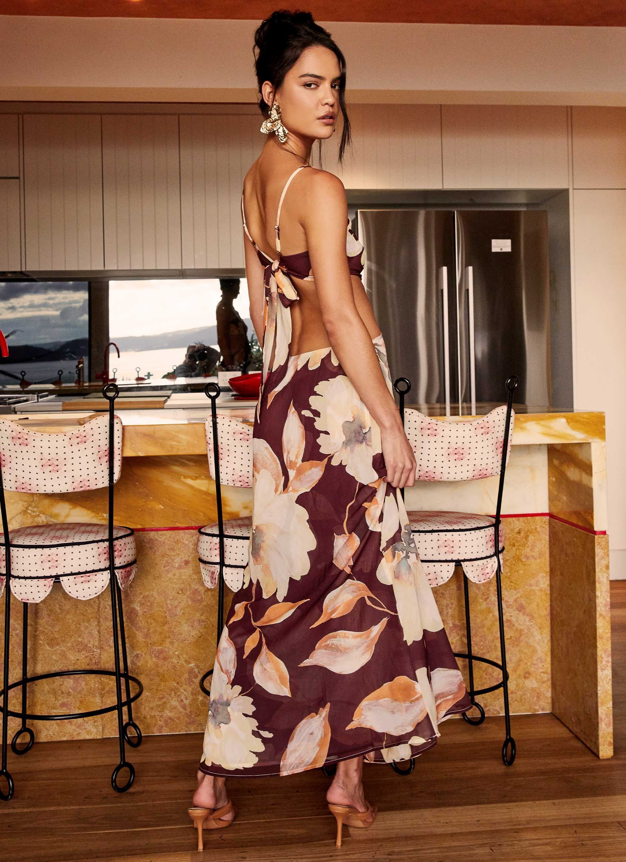 Primrose Daydream Maxi Dress - Brown Floral - Image 8