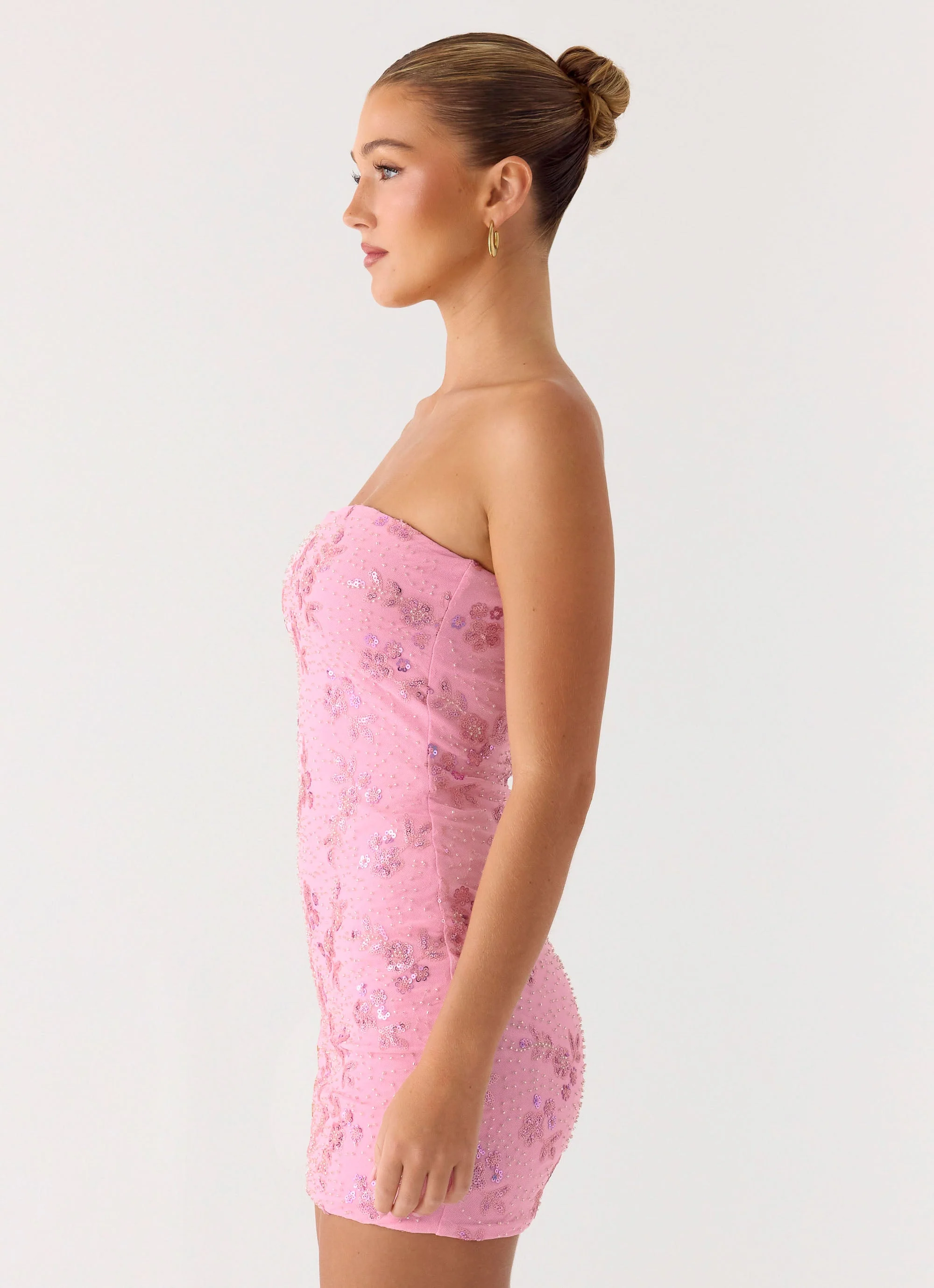 Push Back Beaded Sequin Mini Dress - Pink - Image 5