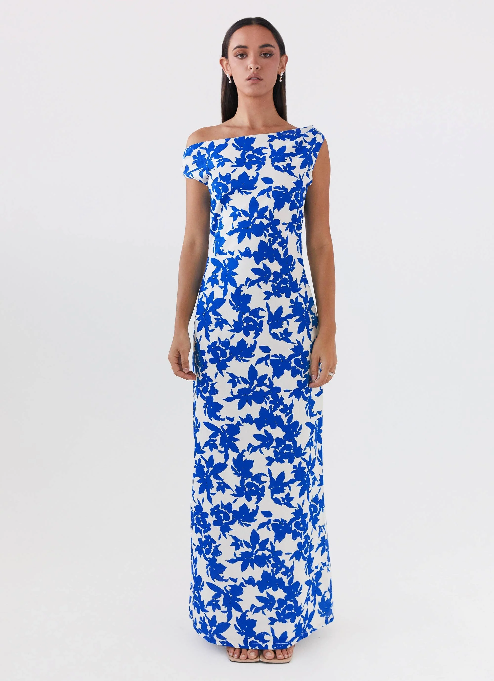 Pyper Off Shoulder Maxi Dress - Blue Floral - Image 3