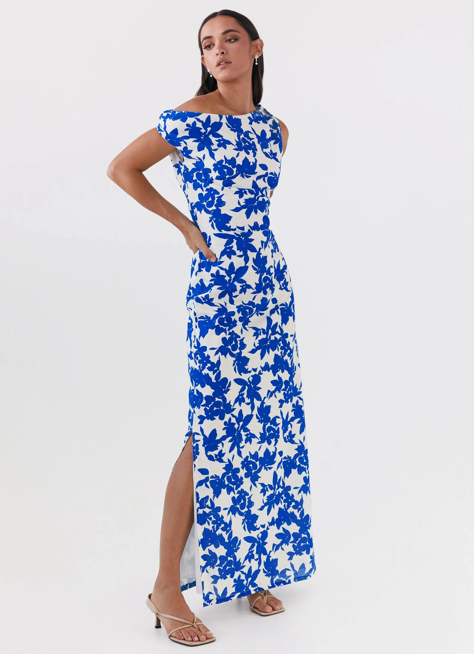 Pyper Off Shoulder Maxi Dress - Blue Floral - Image 6