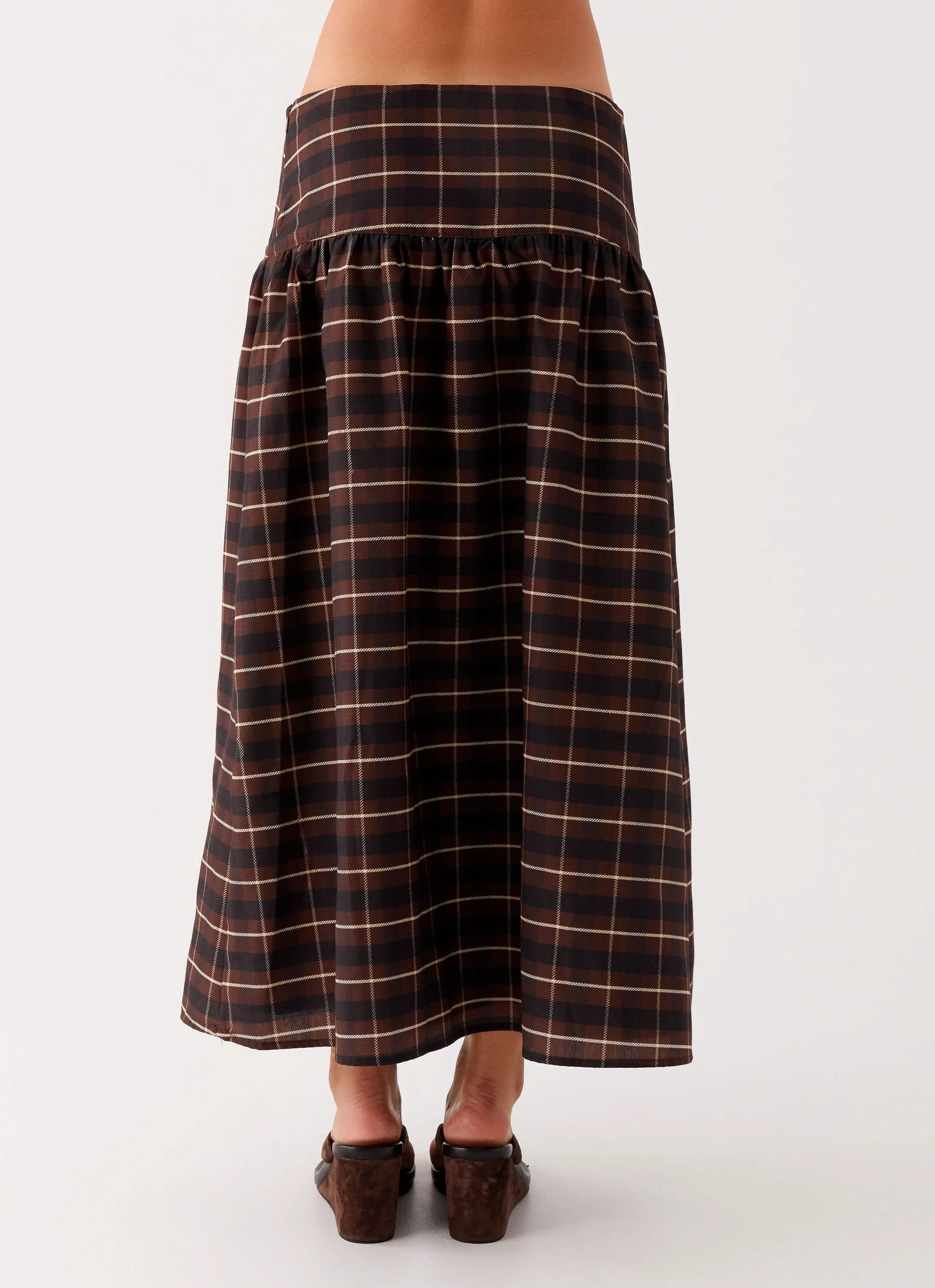Quiet Places Cotton Midi Skirt - Chocolate Check - Image 3