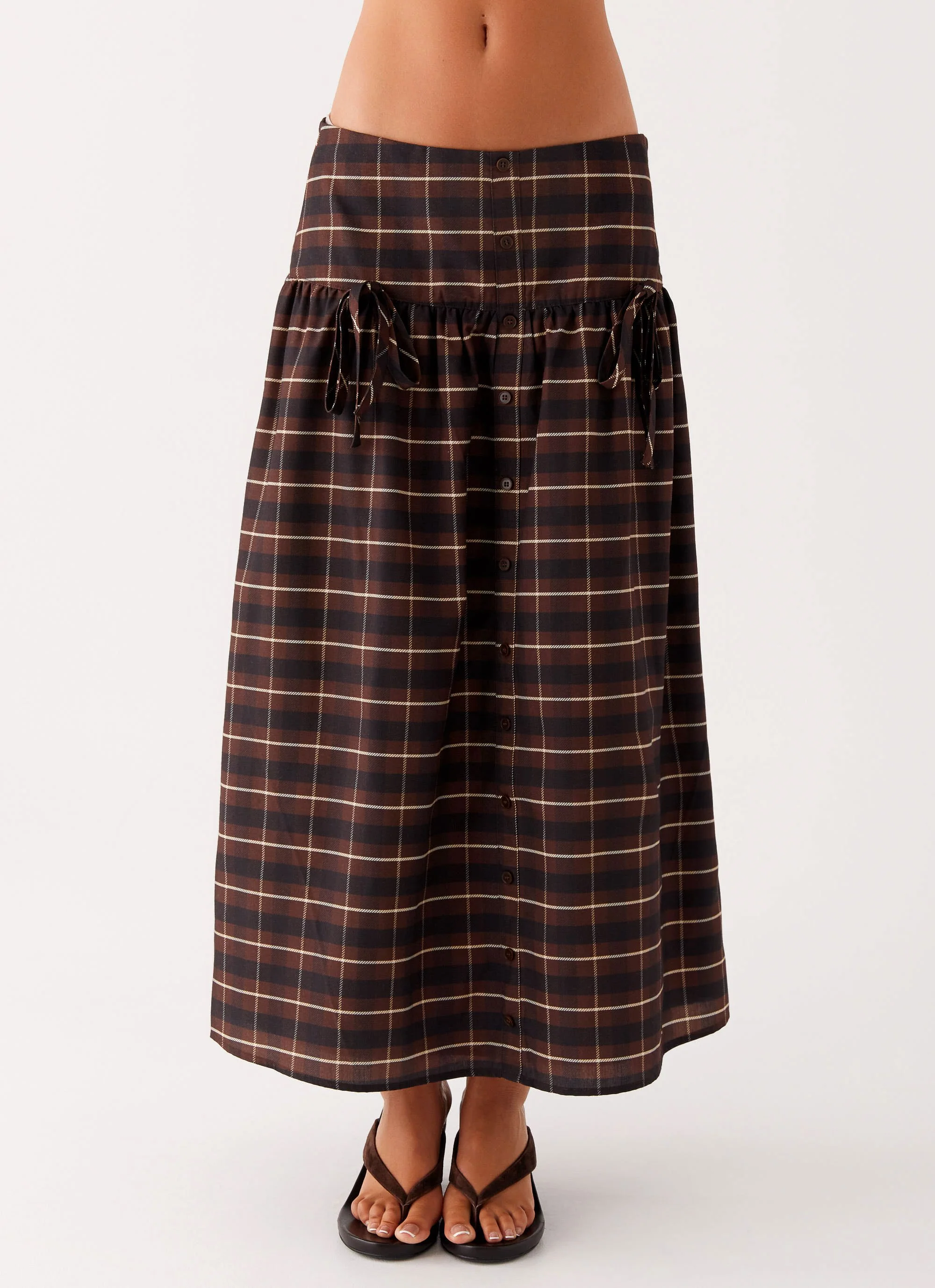 Quiet Places Cotton Midi Skirt - Chocolate Check - Image 4