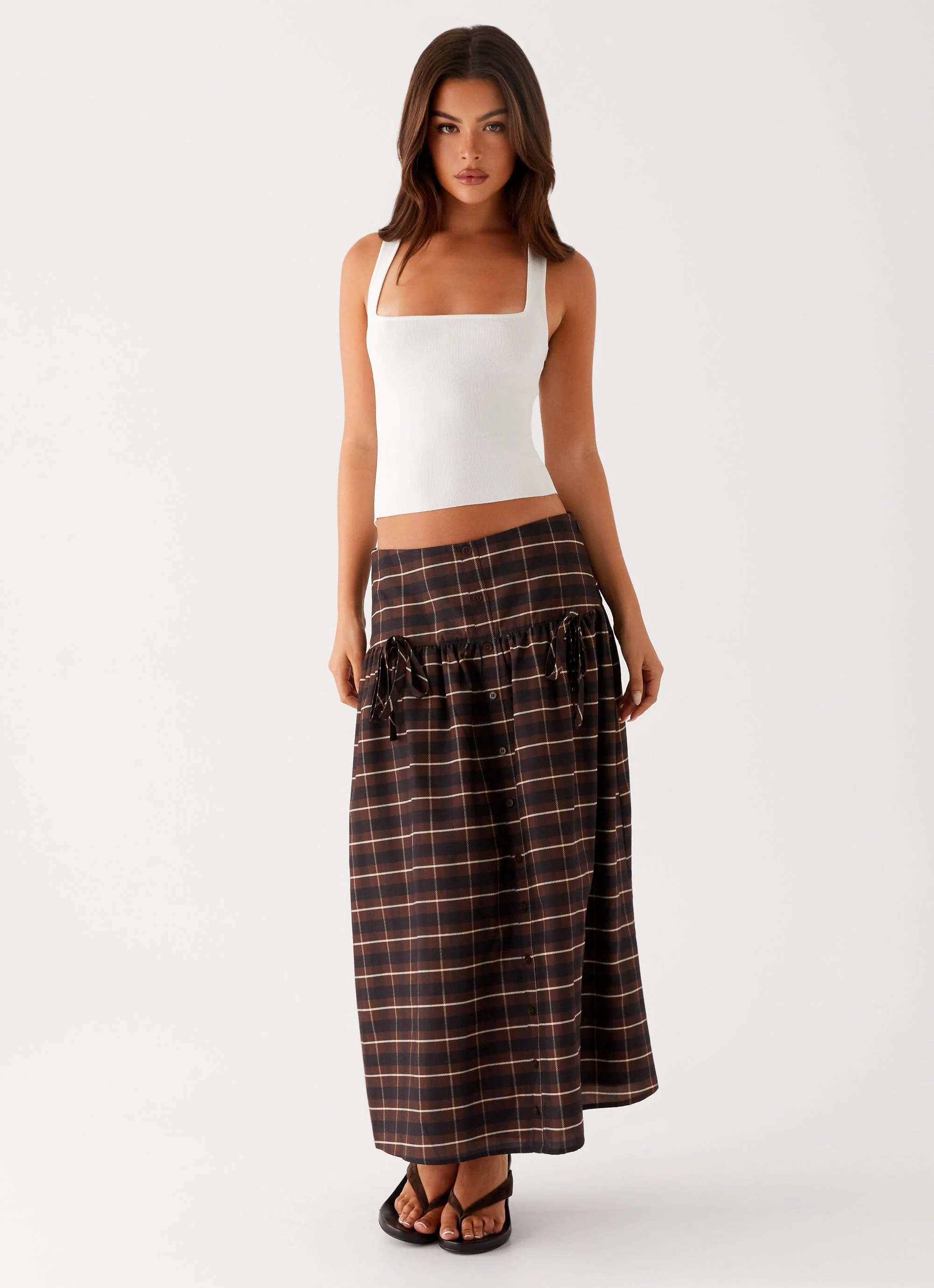 Quiet Places Cotton Midi Skirt - Chocolate Check - Image 6