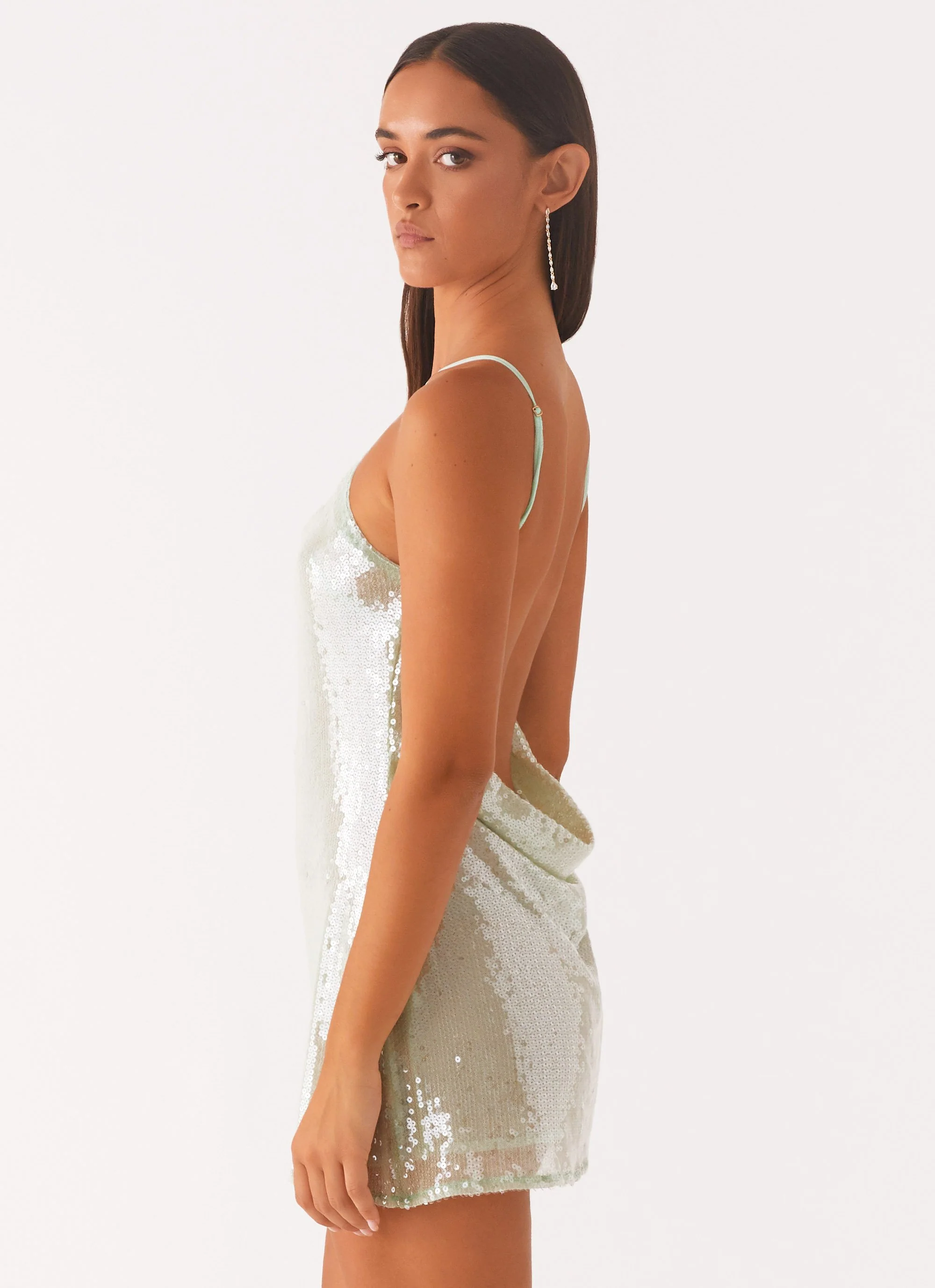 Radiant Energy Cowl Back Mini Dress - Mint - Image 3