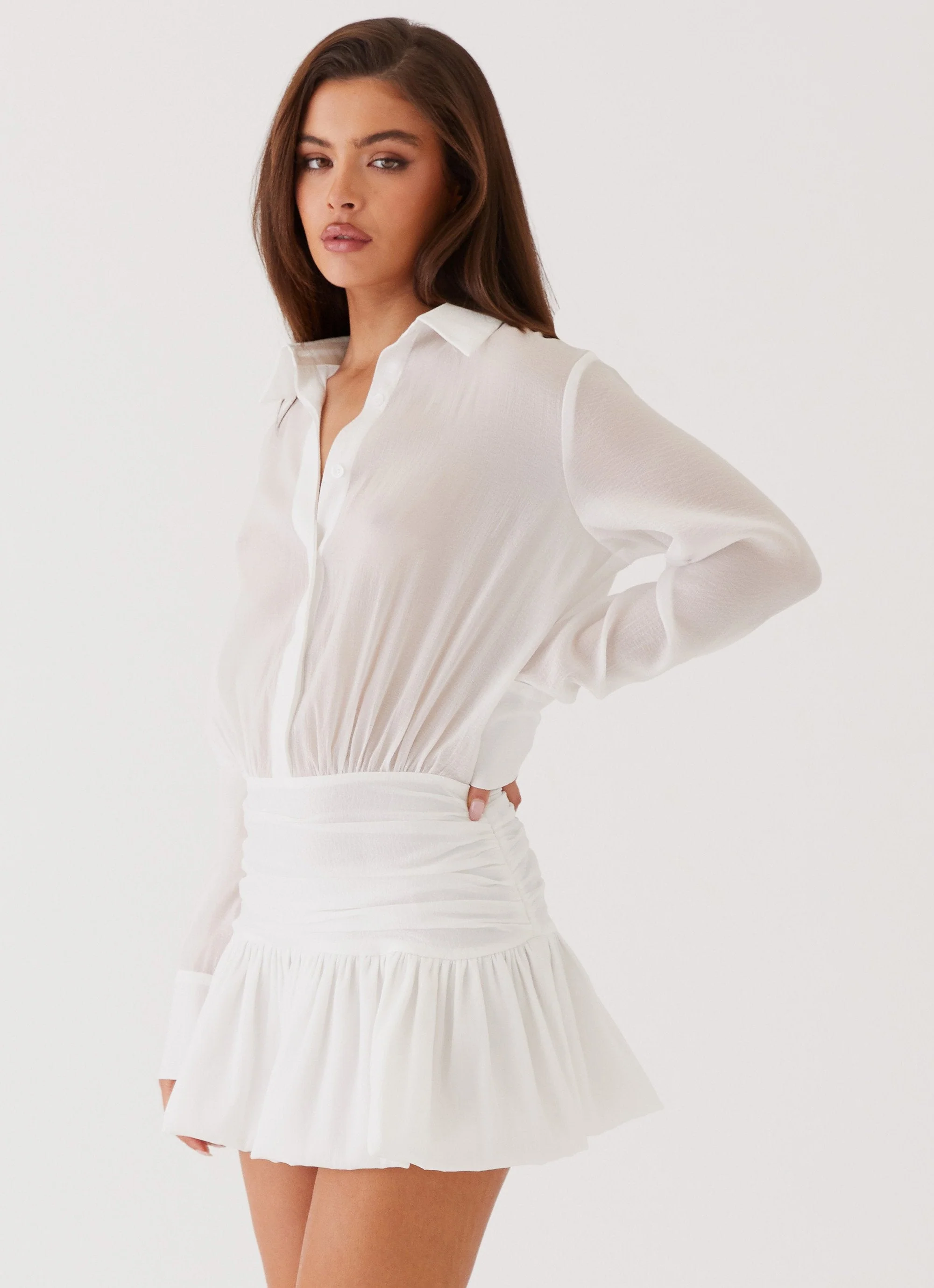 Rae Long Sleeve Shirt Dress - White - Image 3