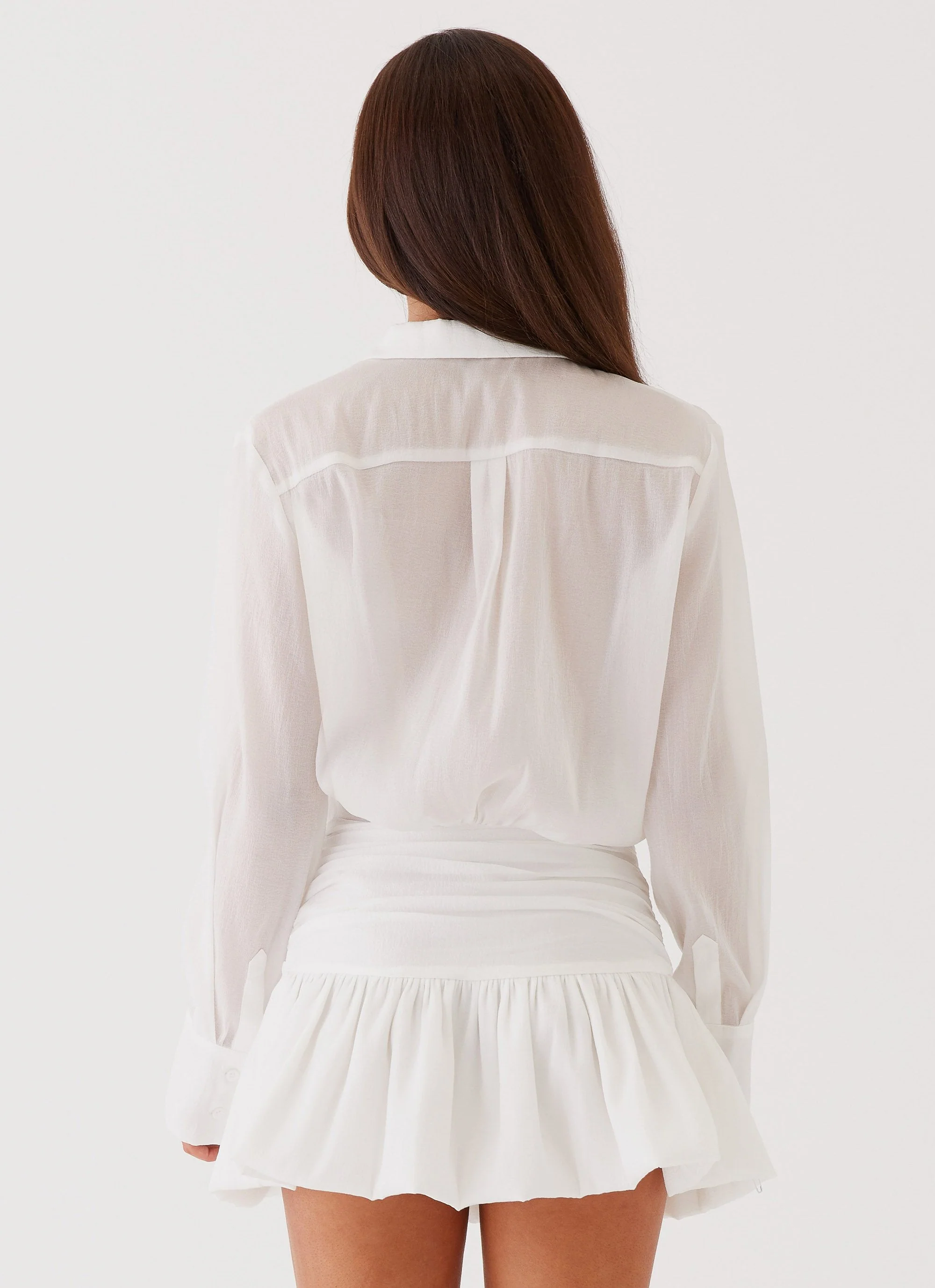 Rae Long Sleeve Shirt Dress - White - Image 4