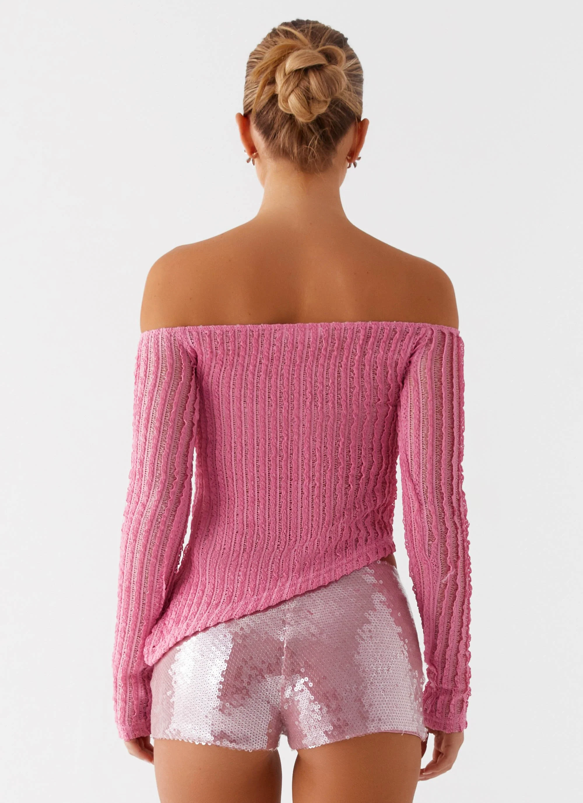 Raquel Off Shoulder Long Sleeve Top - Pink - Image 6