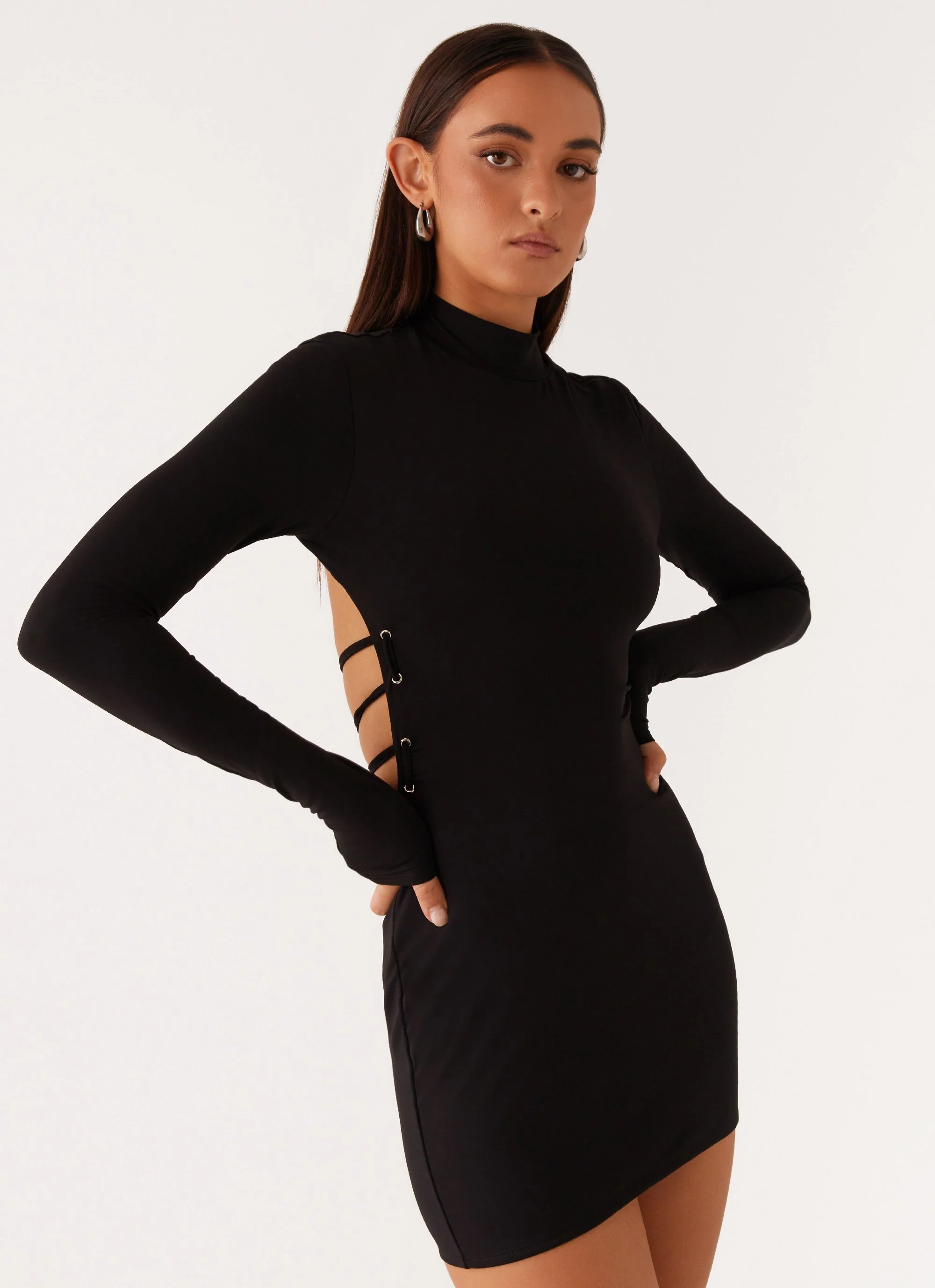 Raven Long Sleeve Mini Dress - Black - Image 5
