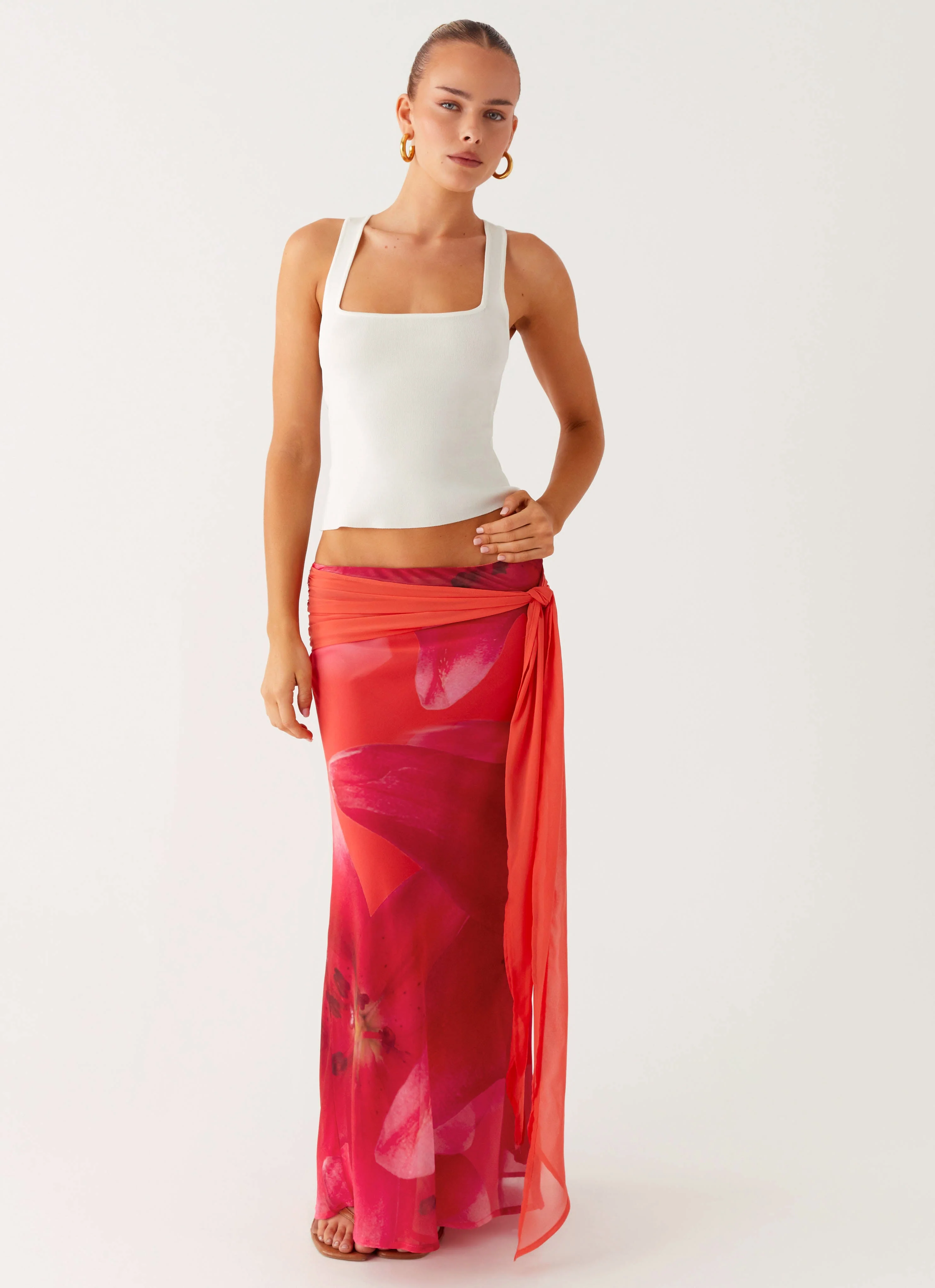 Raya Maxi Skirt - Peach Watermelon Flower - Image 5