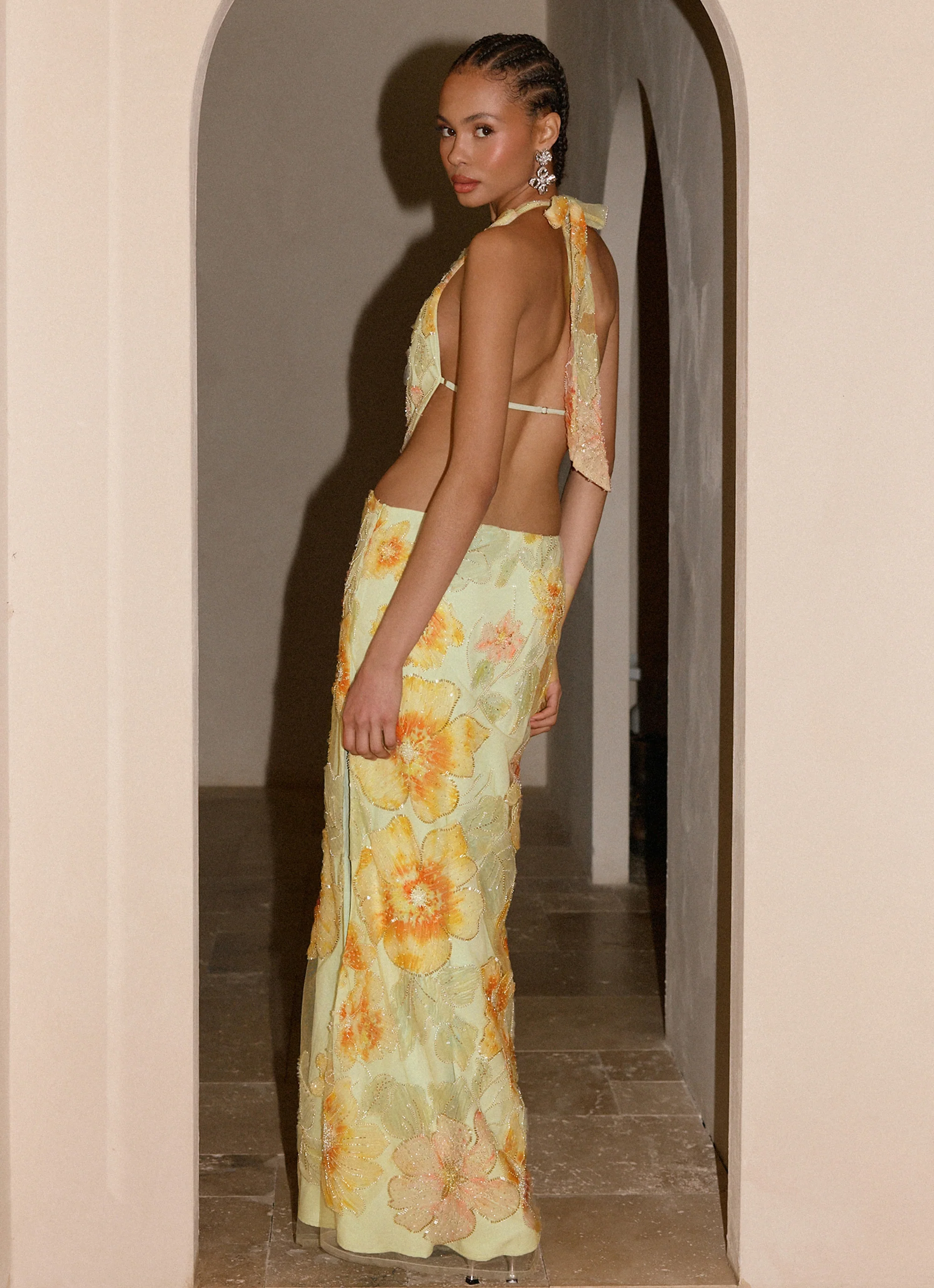 Really Something Beaded Maxi Dress - Green Floral Beaded - Image 3