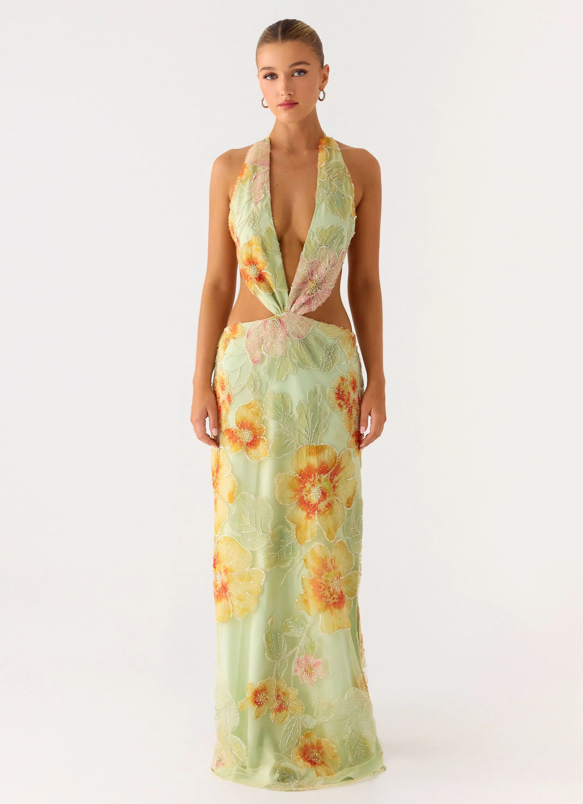 Really Something Beaded Maxi Dress - Green Floral Beaded - Image 4