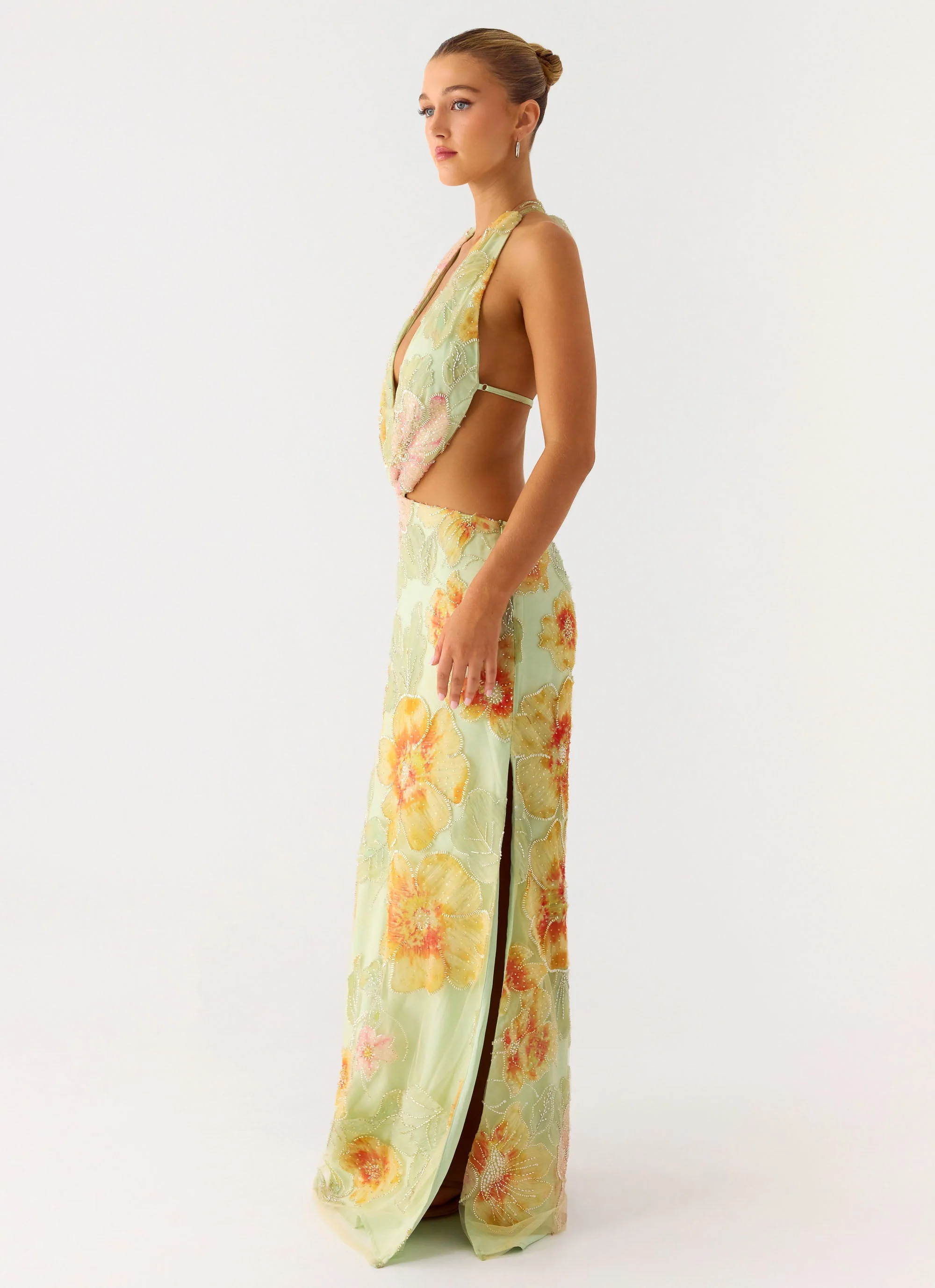 Really Something Beaded Maxi Dress - Green Floral Beaded - Image 5