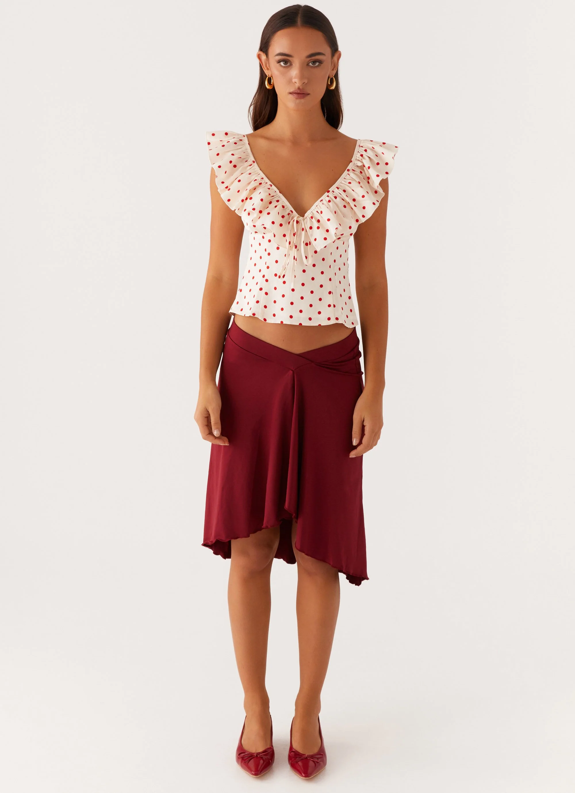 Regan Ruffle Top - Red Polka Dot - Image 2