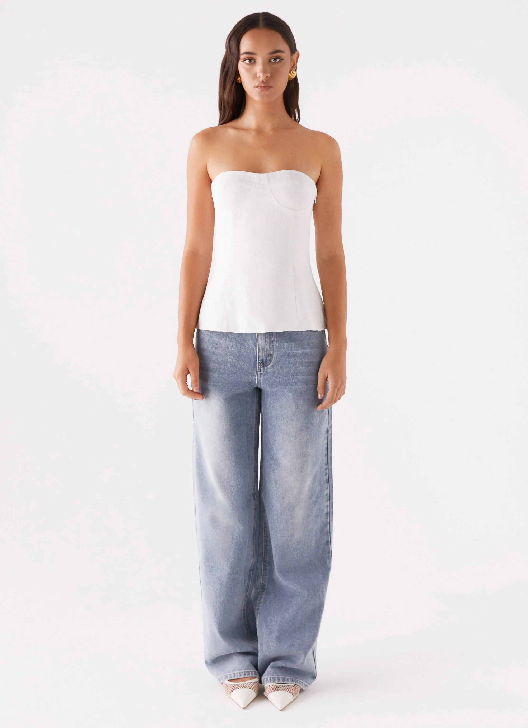 Rennie Linen Bustier Top - White - Image 2