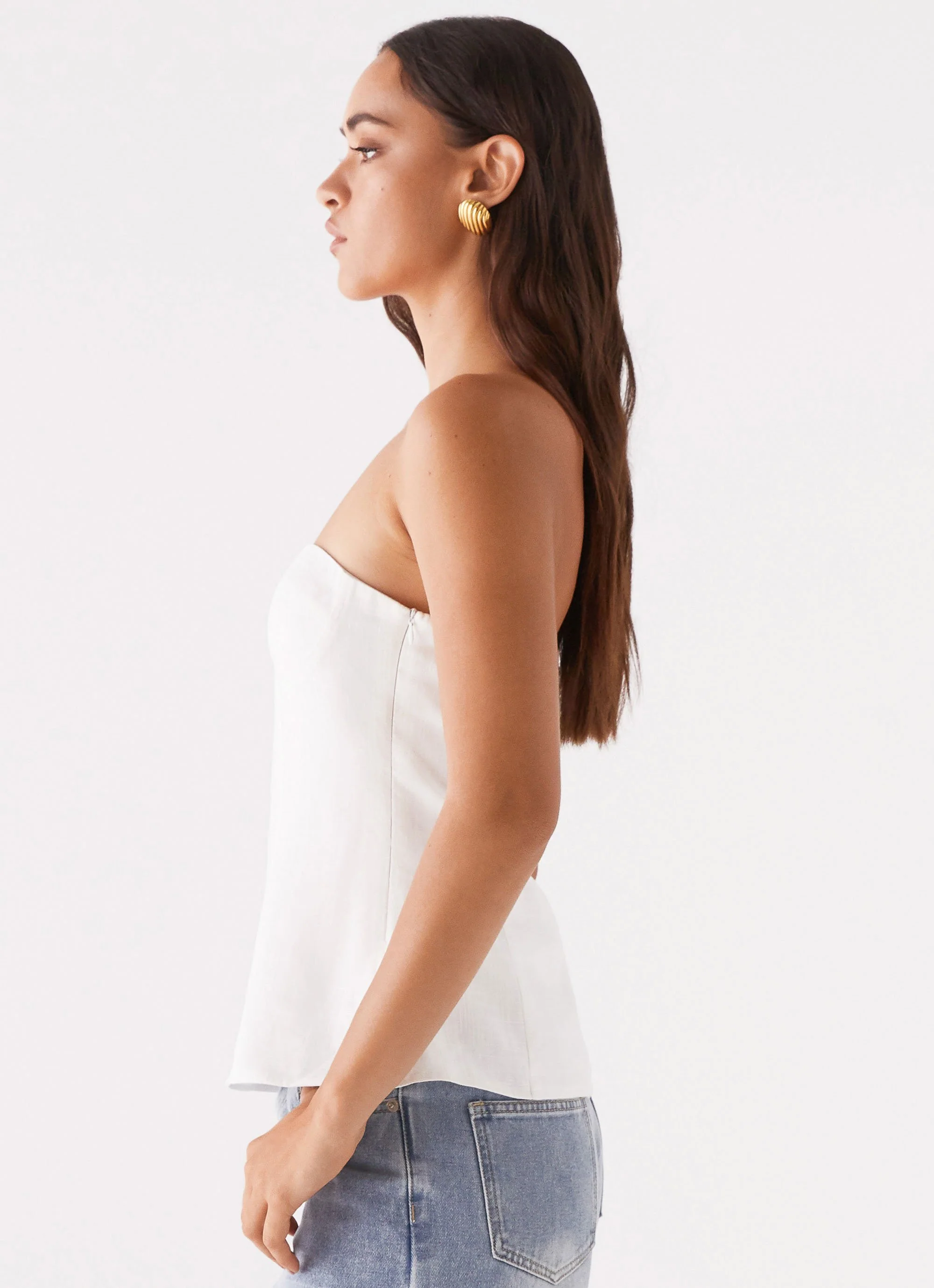 Rennie Linen Bustier Top - White - Image 3