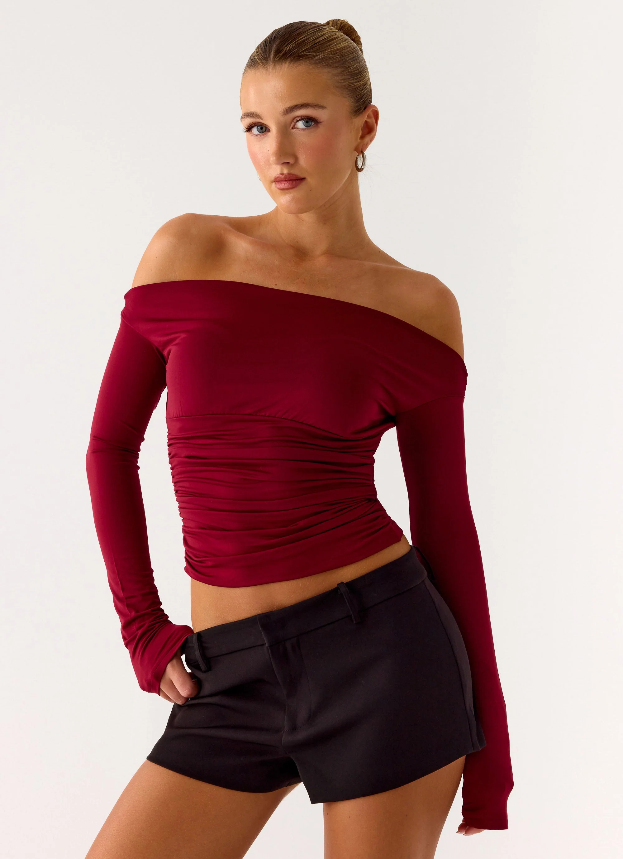 Reva Long Sleeve Top - Maroon - Image 3