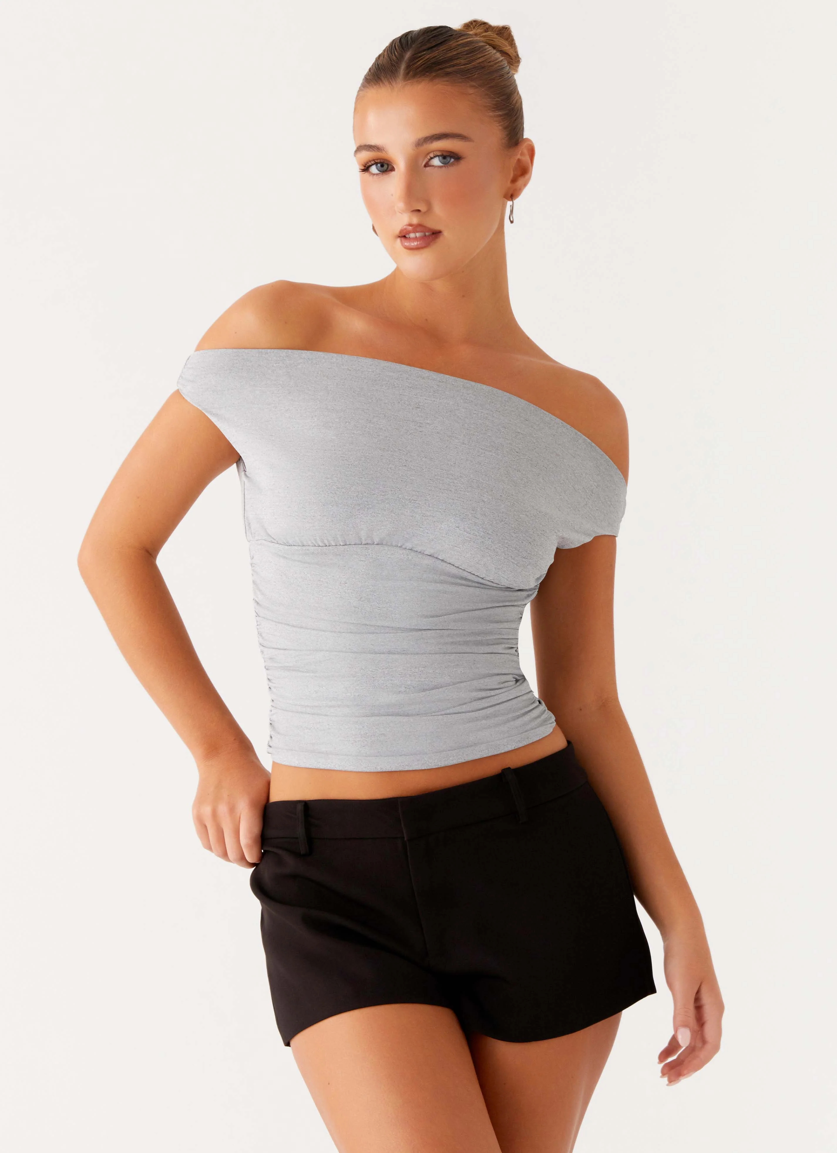 Reva Off Shoulder Top - Grey - Image 5