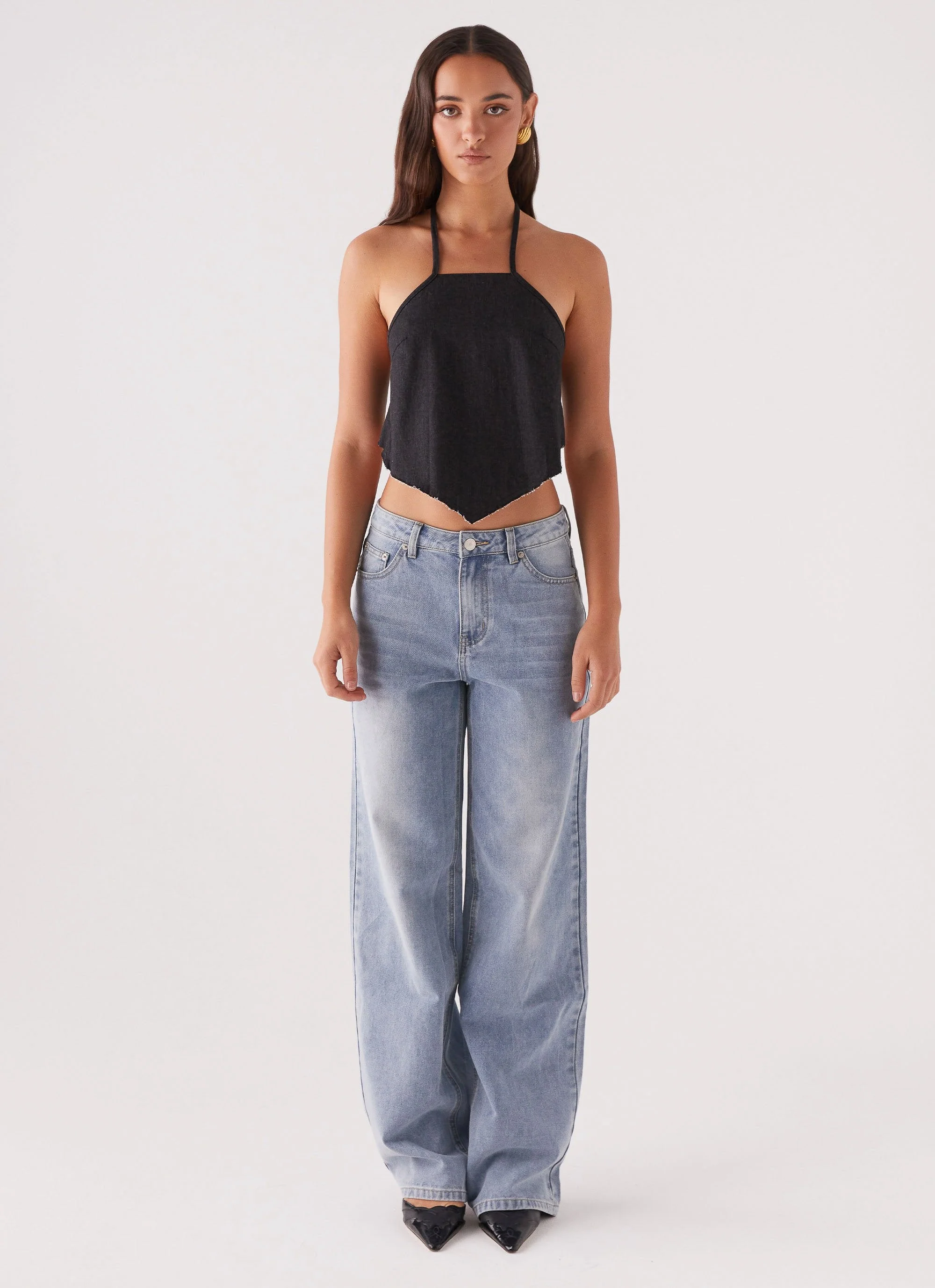 Rexi Halter Denim Top - Washed Black - Image 2