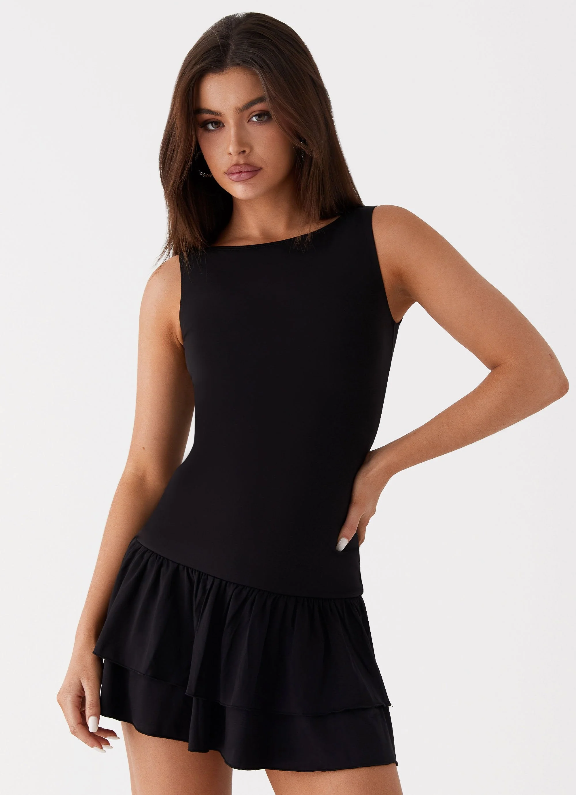 Rhiannon Frill Mini Dress - Black - Image 5