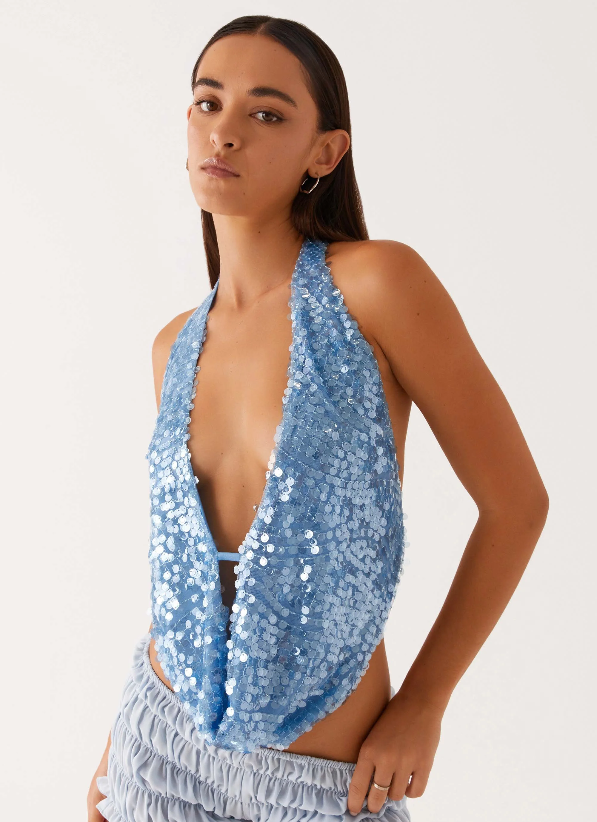 Rio Dreams Cowl Neck Halter Top - Blue - Image 6