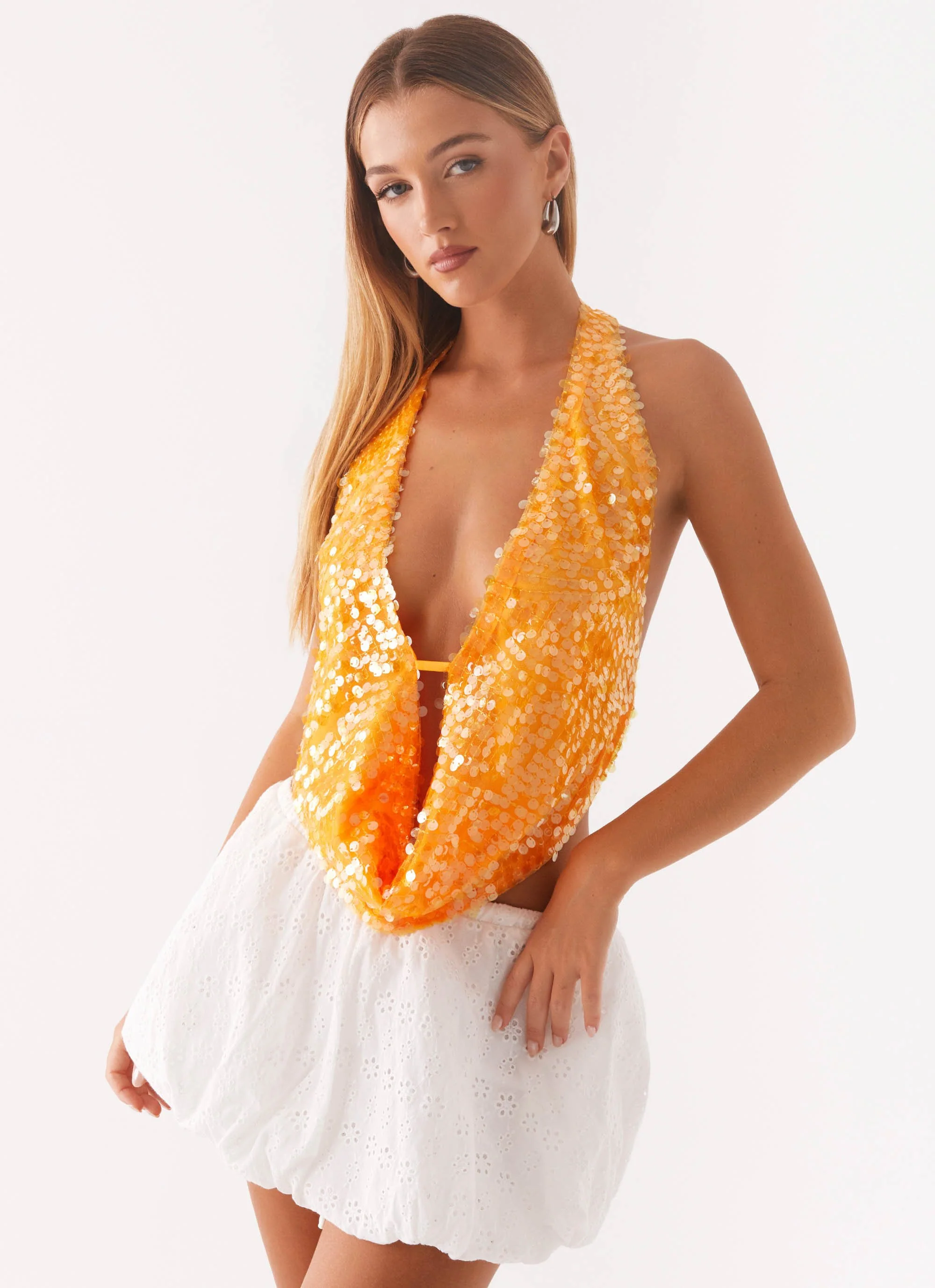Rio Dreams Cowl Neck Halter Top - Orange - Image 5