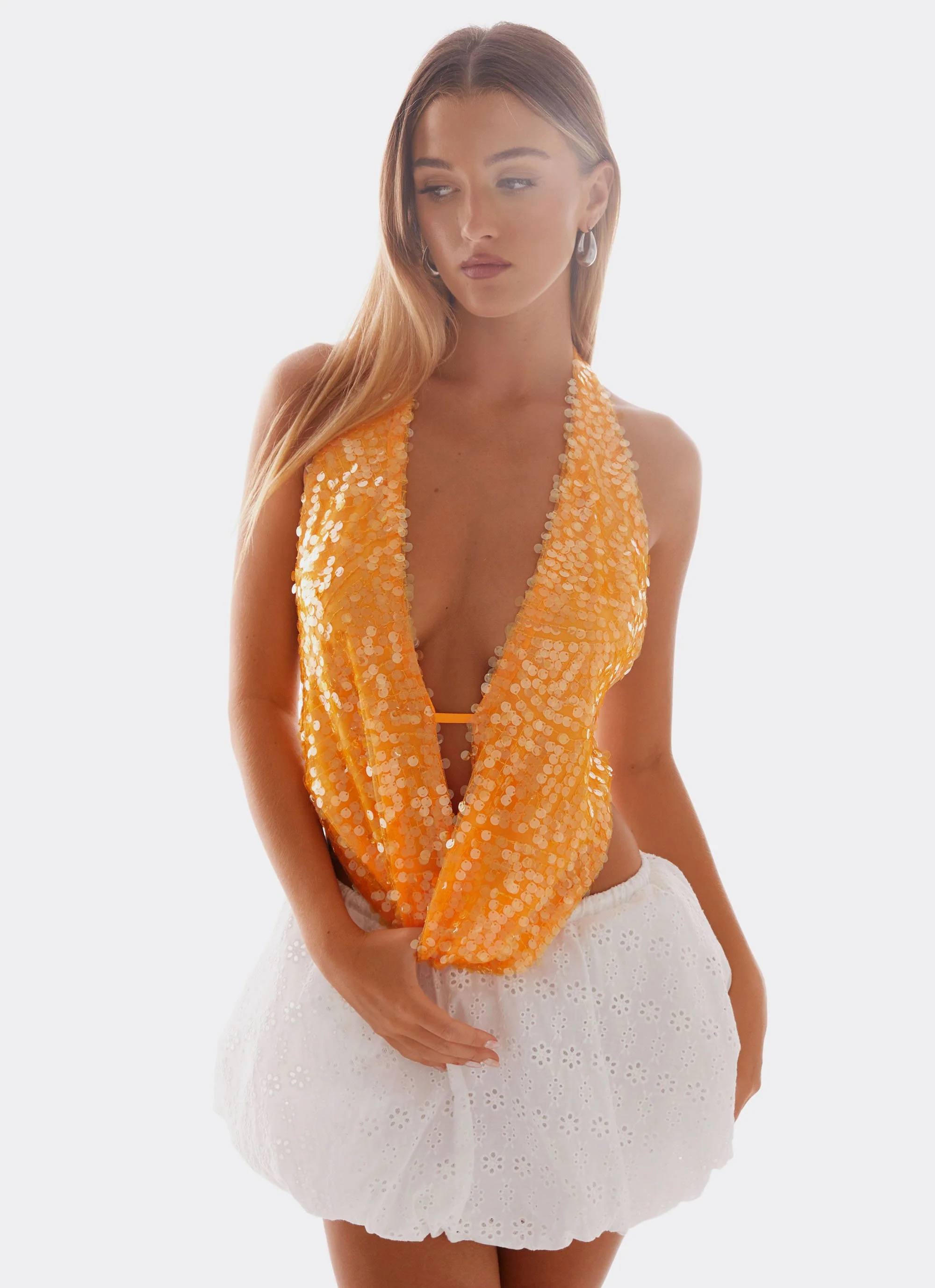 Rio Dreams Cowl Neck Halter Top - Orange - Image 6