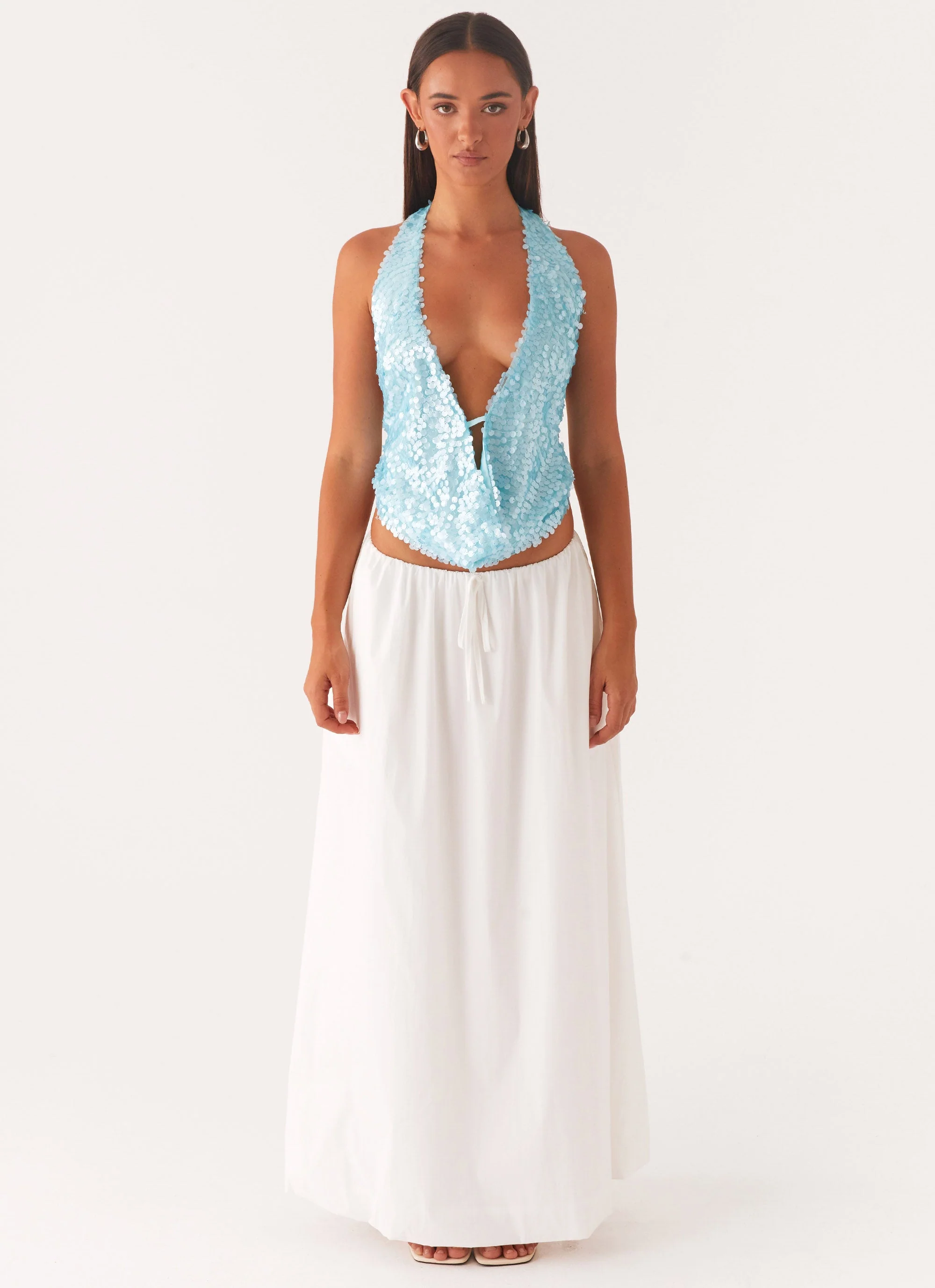 Rio Dreams Cowl Neck Halter Top - Turquoise - Image 3
