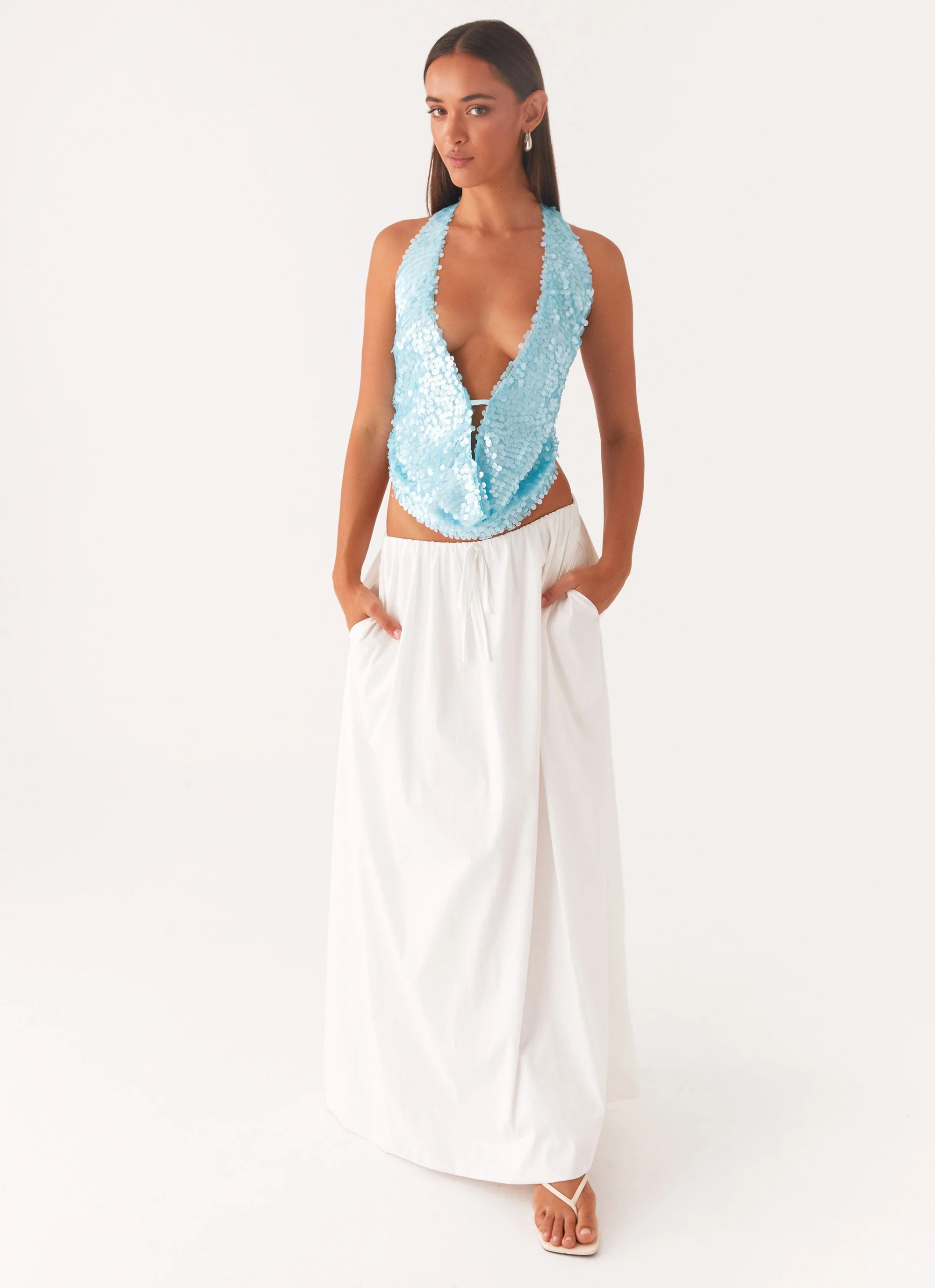 Rio Dreams Cowl Neck Halter Top - Turquoise - Image 5