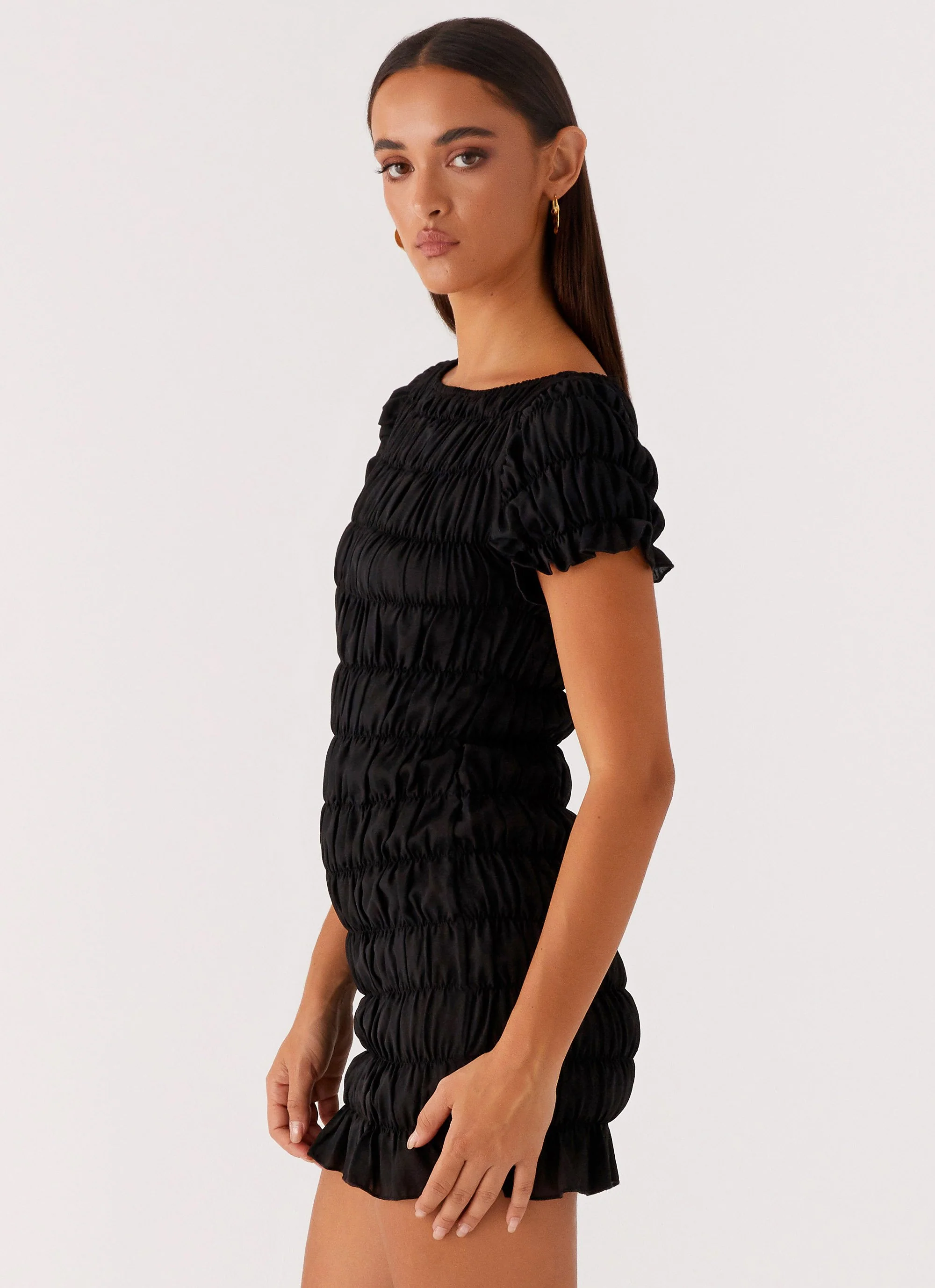 Rita Ruched Mini Dress - Black - Image 3