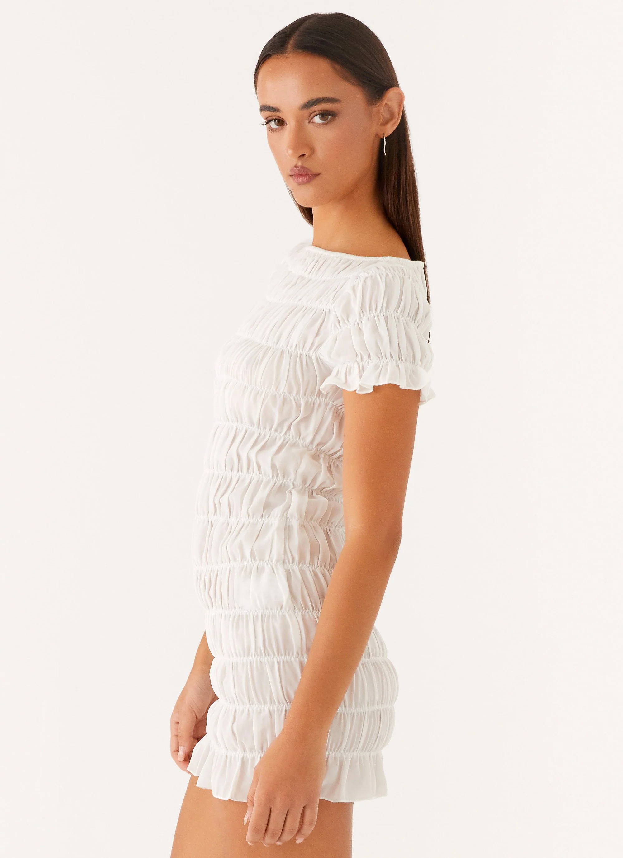 Rita Ruched Mini Dress - White - Image 3