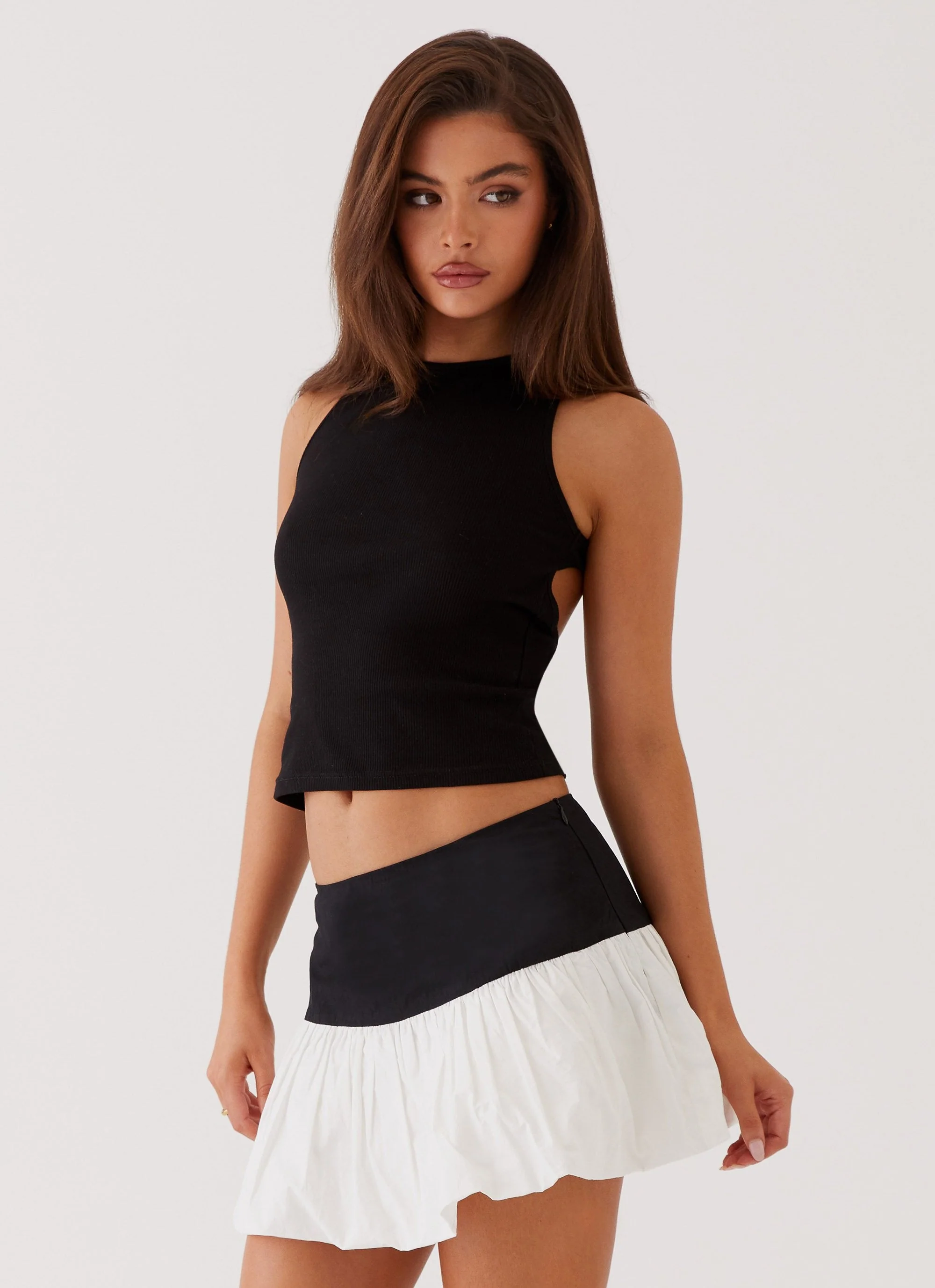 Riva Bubble Hem Mini Skirt - Black Ivory - Image 4