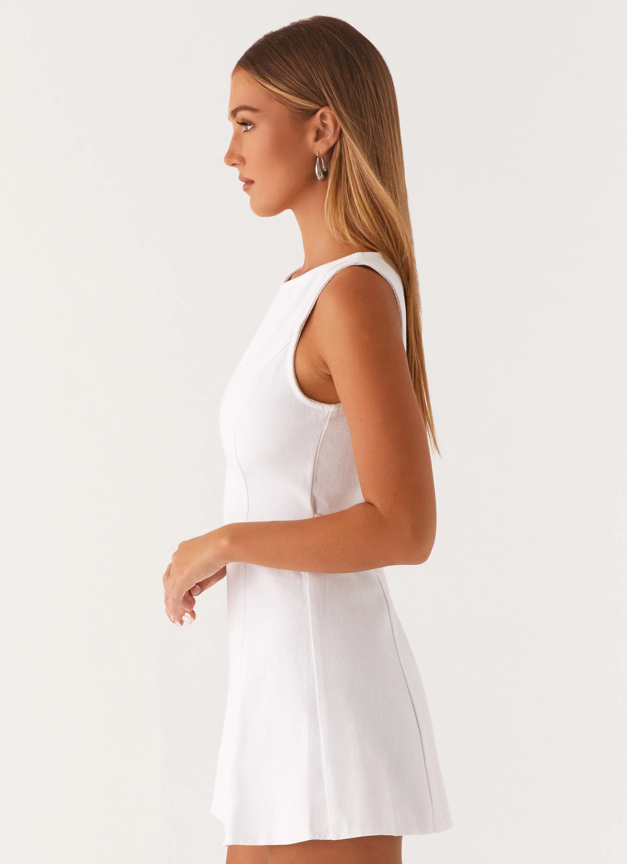 Rochelle Denim Mini Dress - White - Image 3