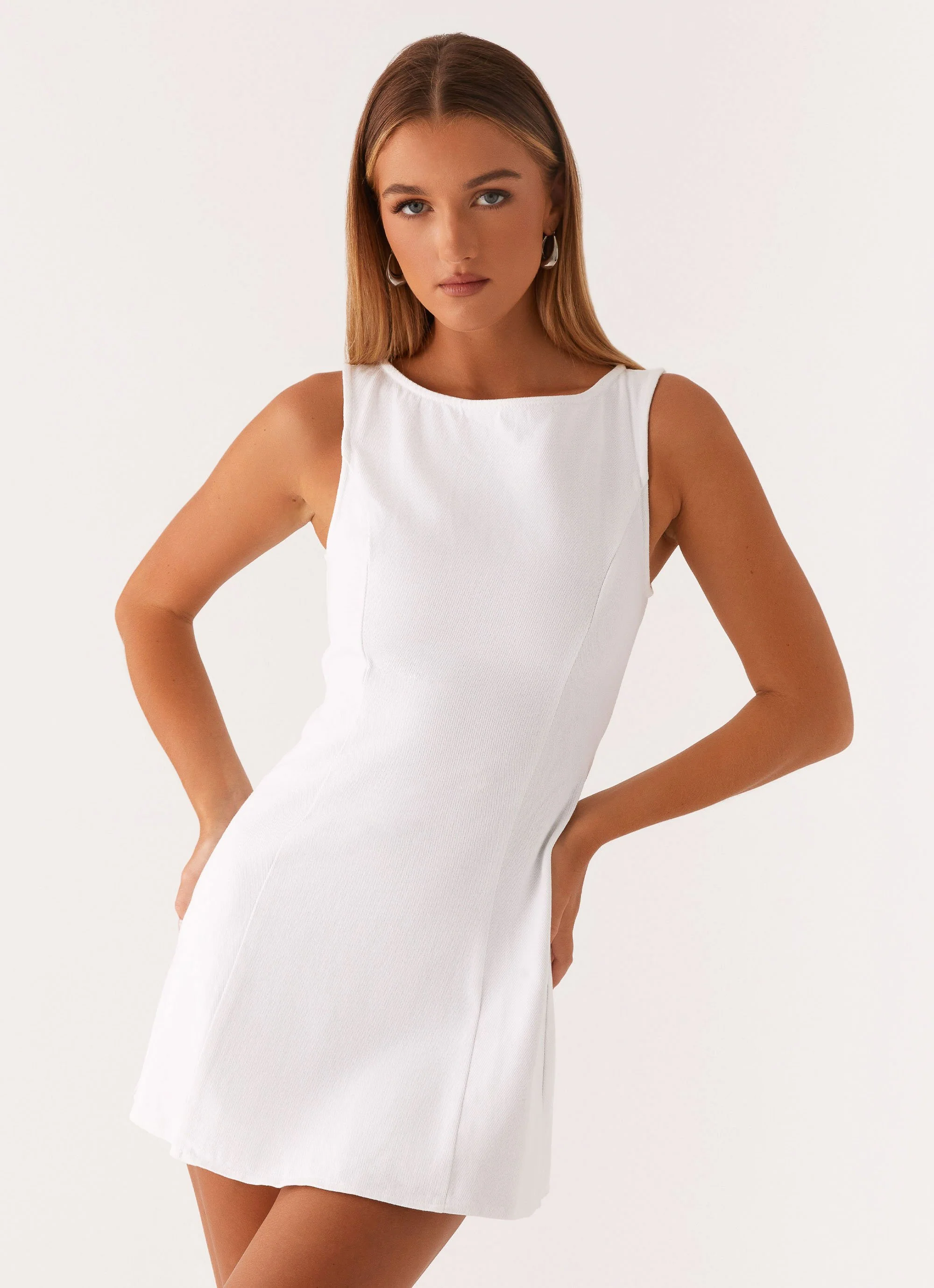 Rochelle Denim Mini Dress - White - Image 5