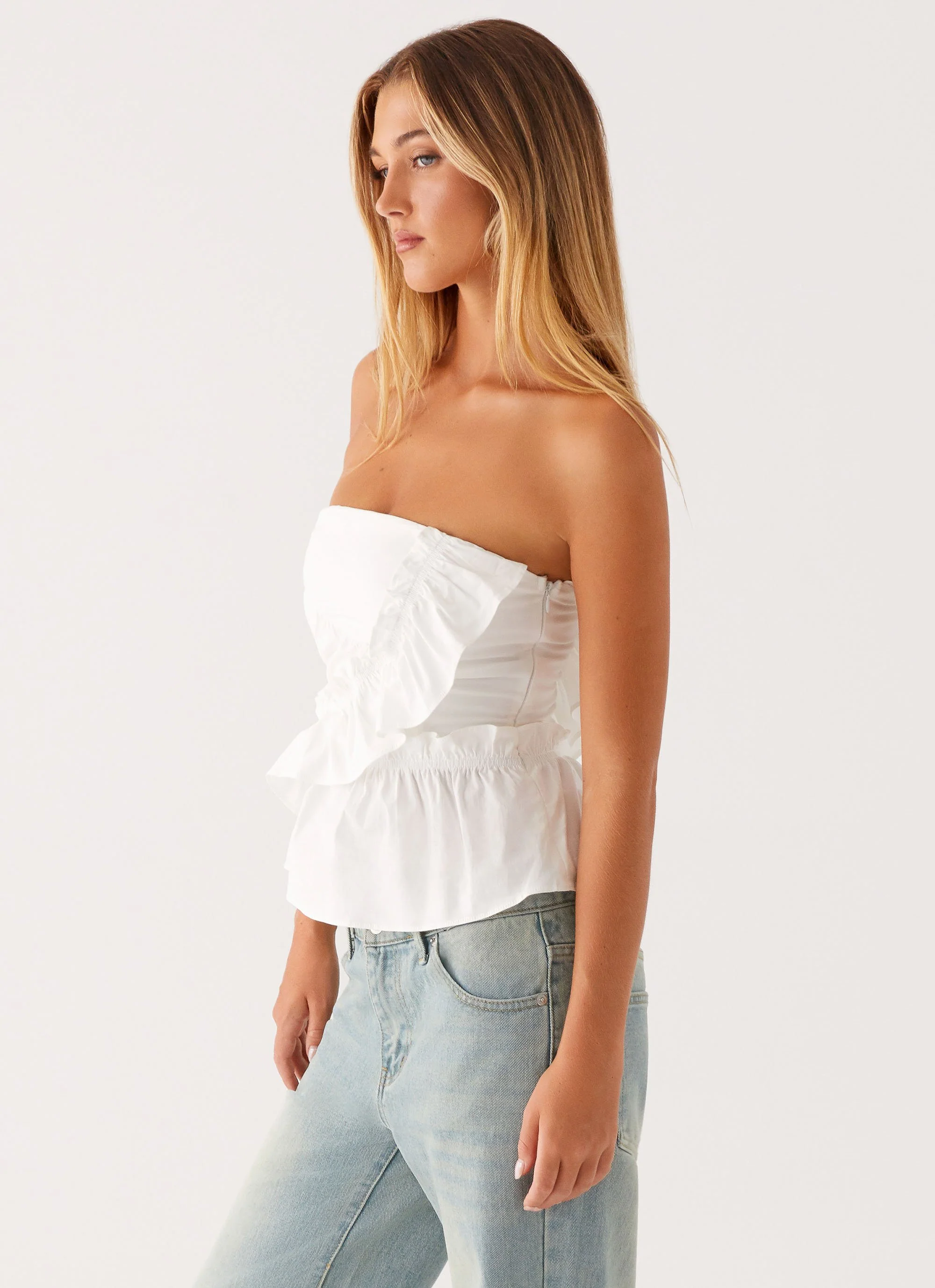 Roisin Ruched Top - White - Image 3