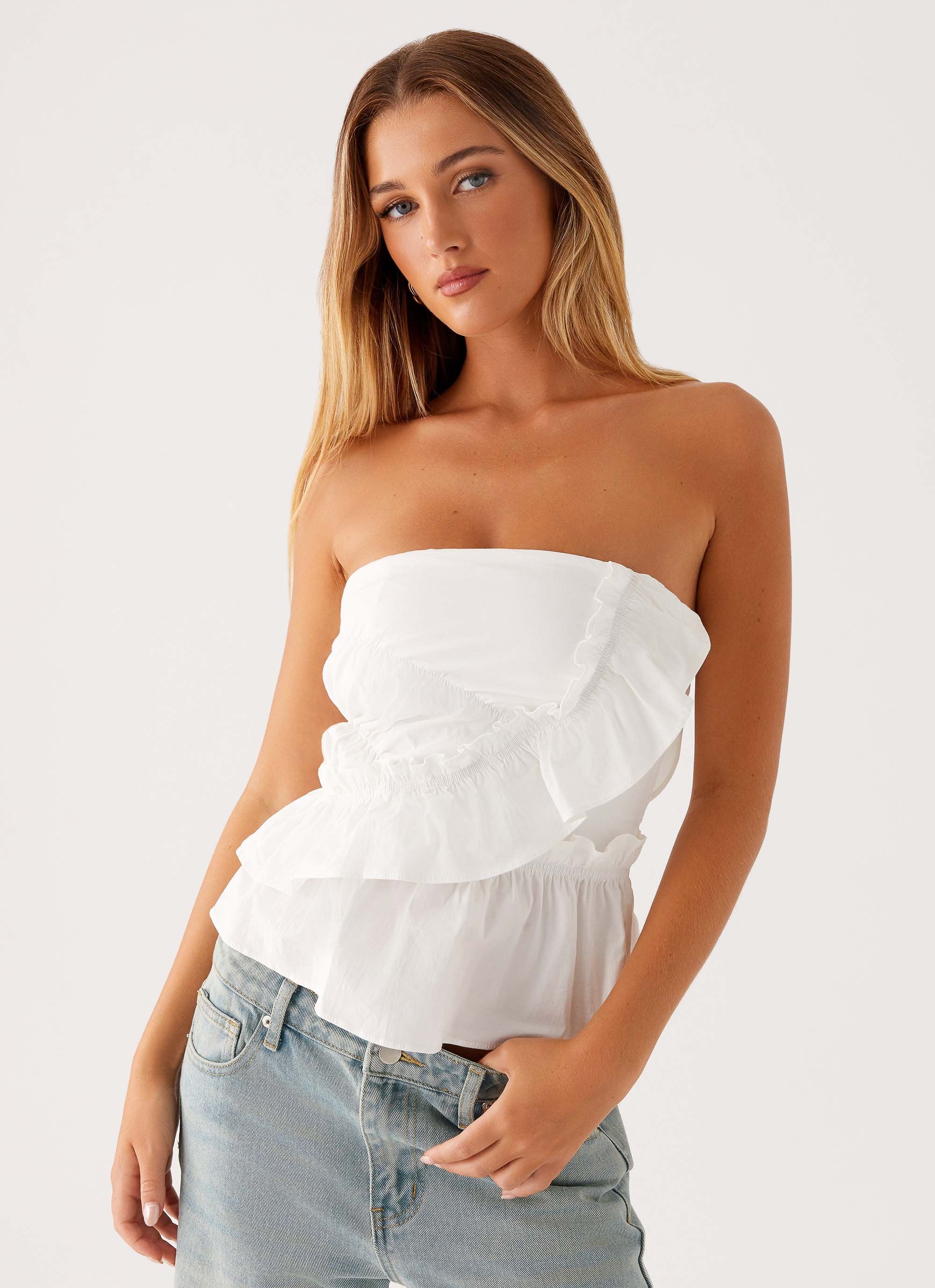 Roisin Ruched Top - White - Image 6